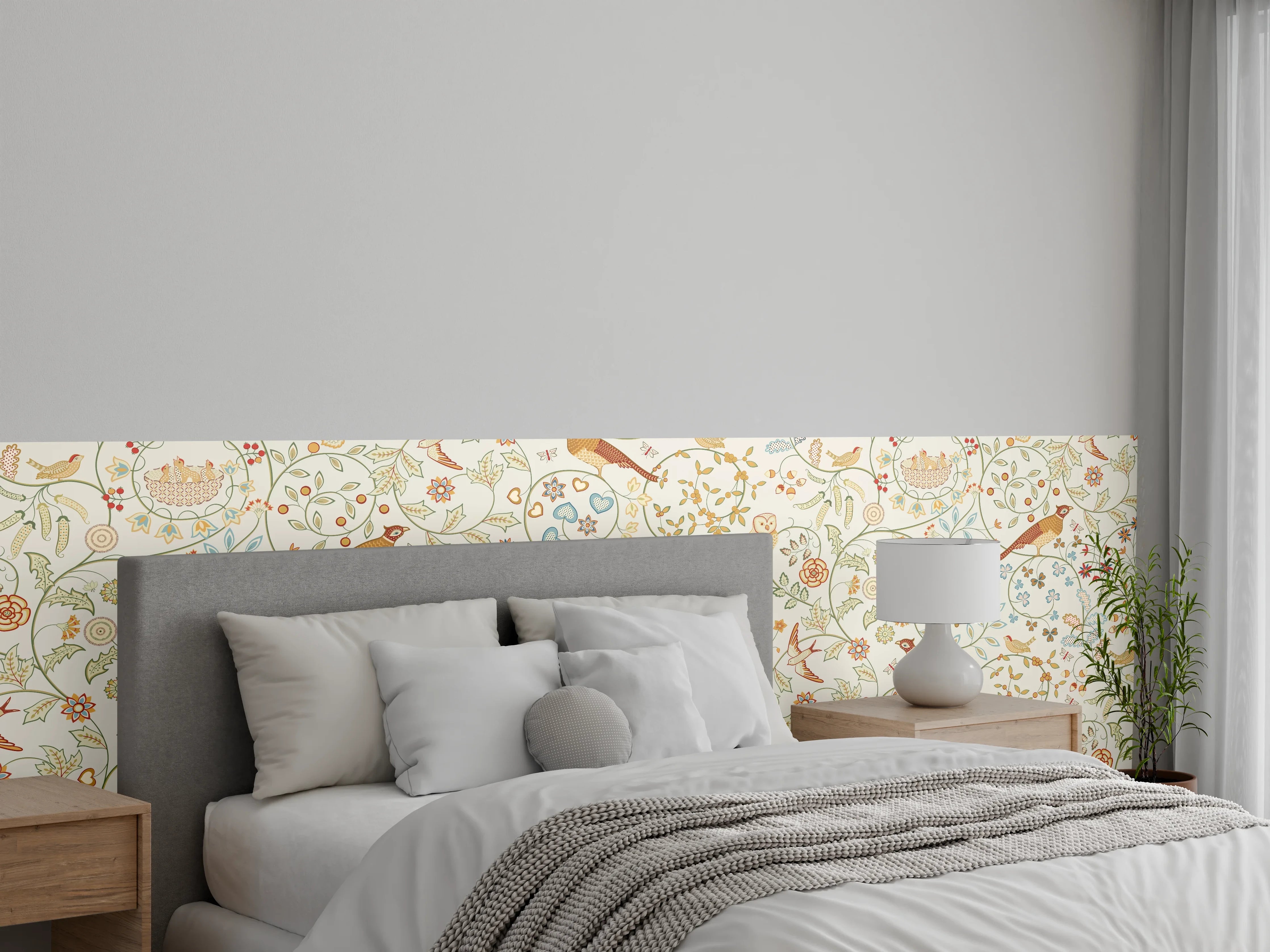 Wandverkleidung Schlafzimmer - Vintage Bloom Blumenmuster Beige