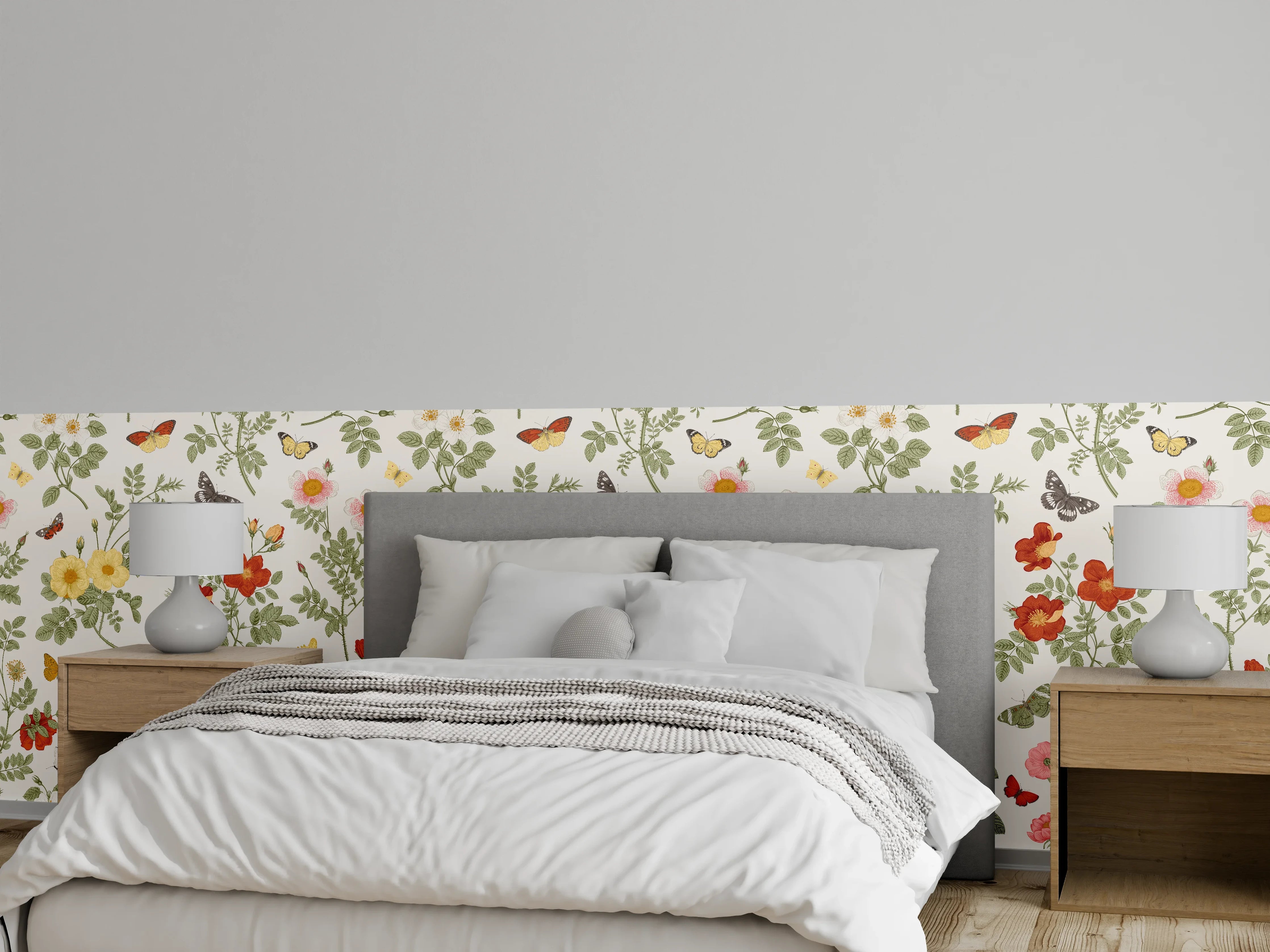 Wandverkleidung Schlafzimmer - Vintage Bloom Blumenmuster Rosa-Beige