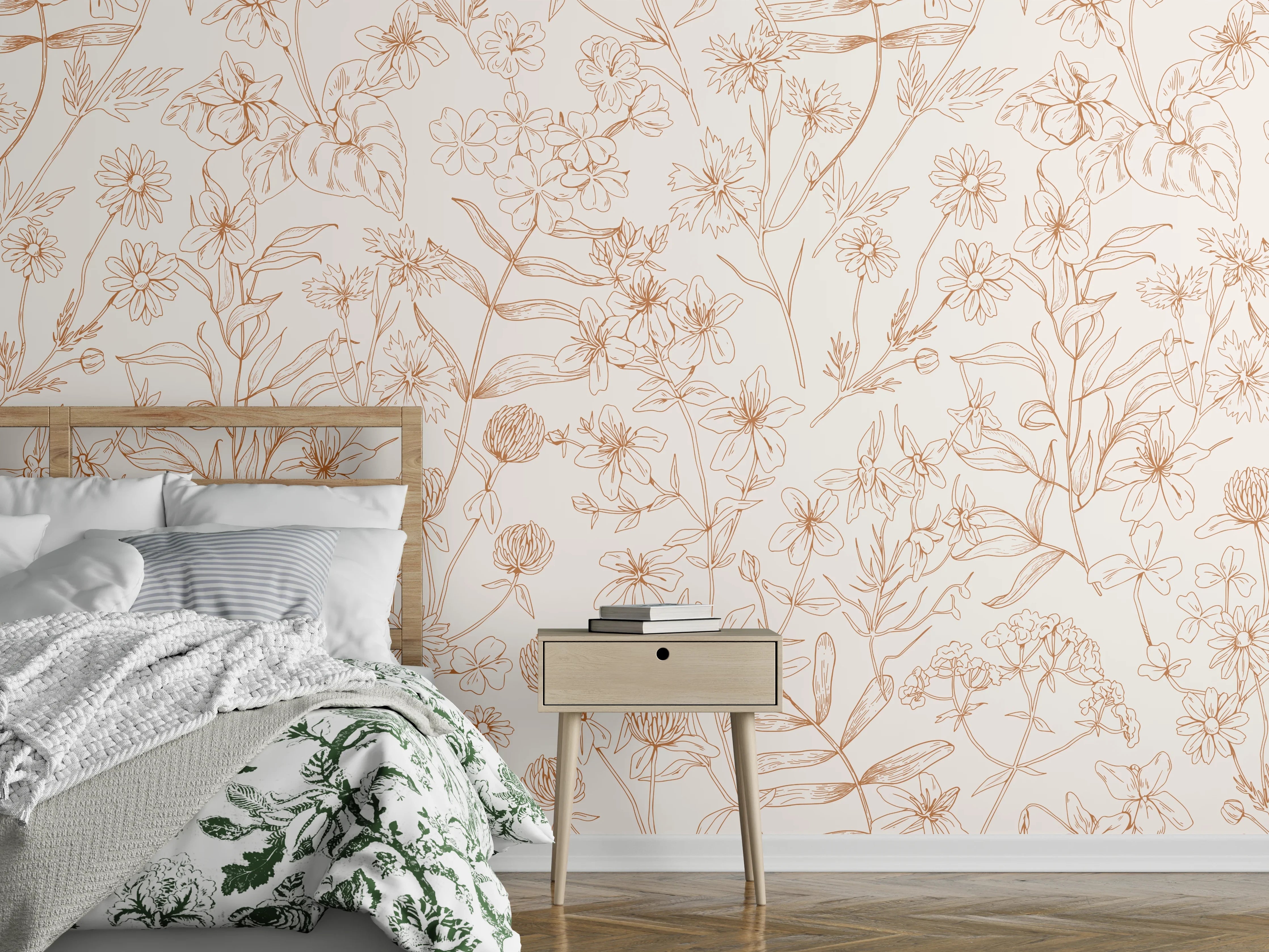 Wandverkleidung Schlafzimmer - Vintage Bloom Florales Muster in Rosa und Beige