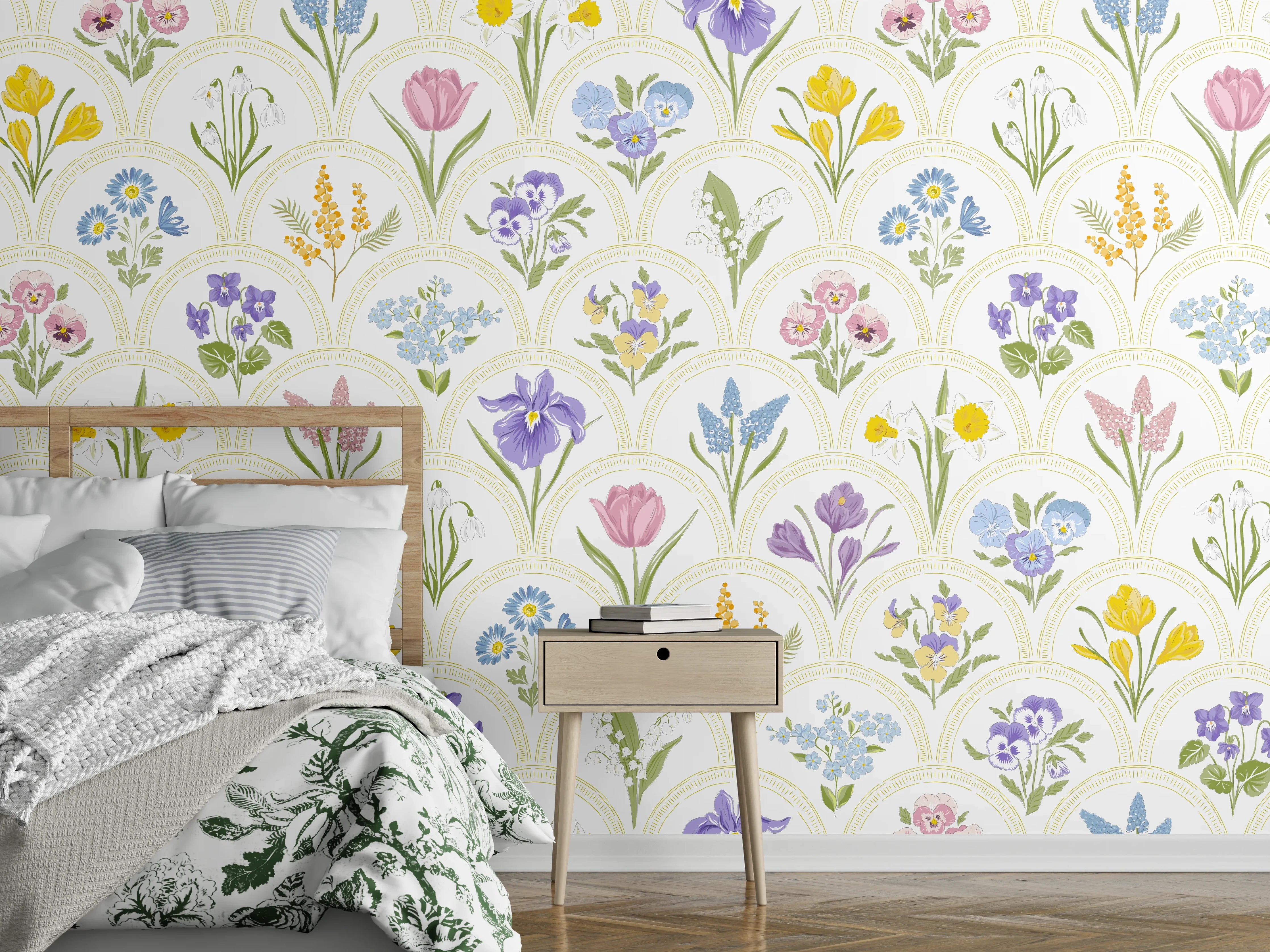 Wandverkleidung Schlafzimmer - Vintage Bloom Pastell-Blumentapete