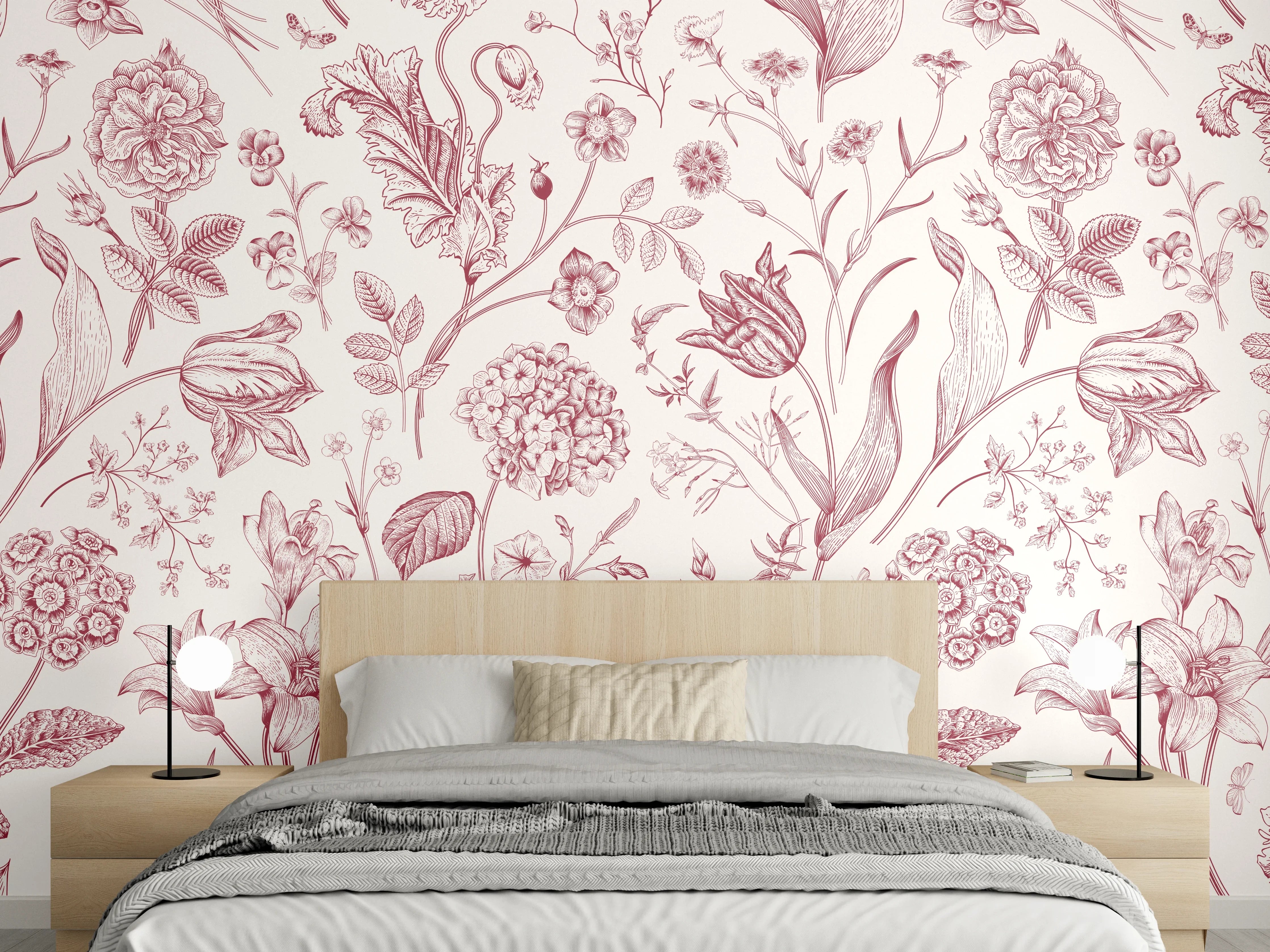 Wandverkleidung Schlafzimmer - Vintage Bloom Rosa-Muster