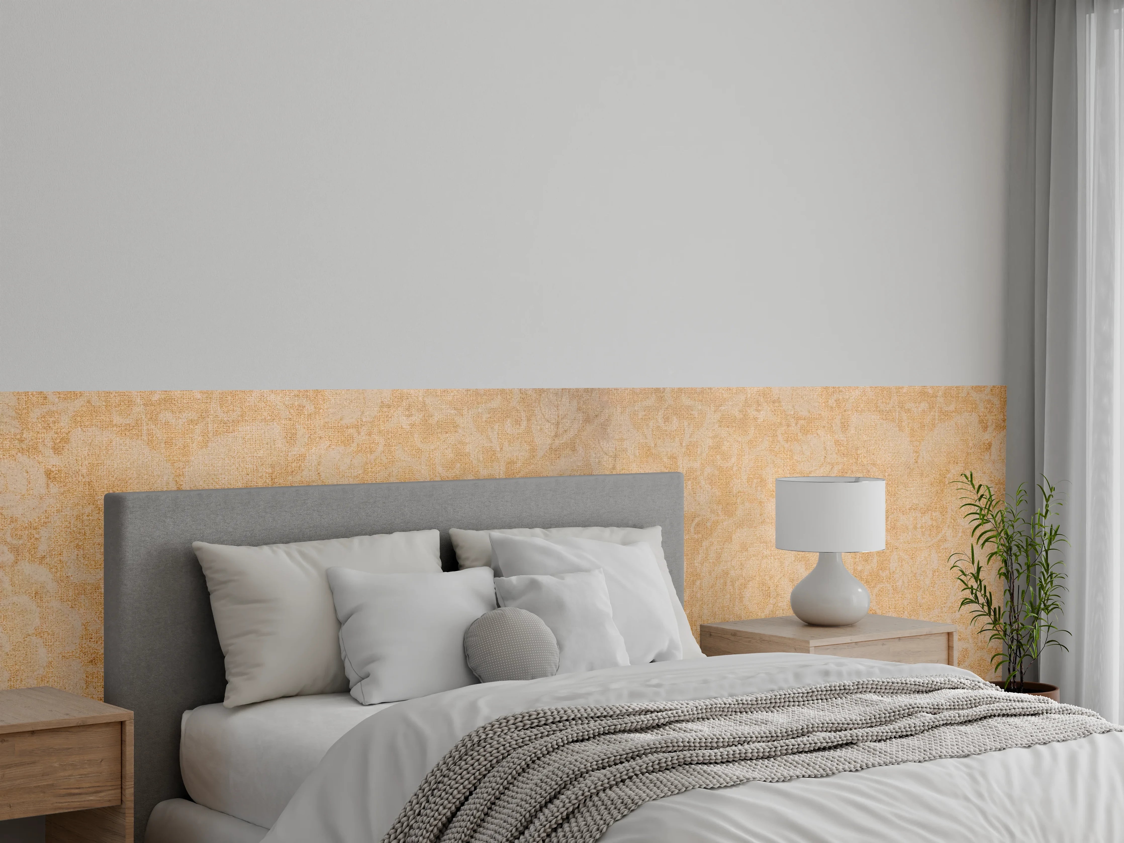 Wandverkleidung Schlafzimmer - Vintage Blumenmuster Fliesenbeige