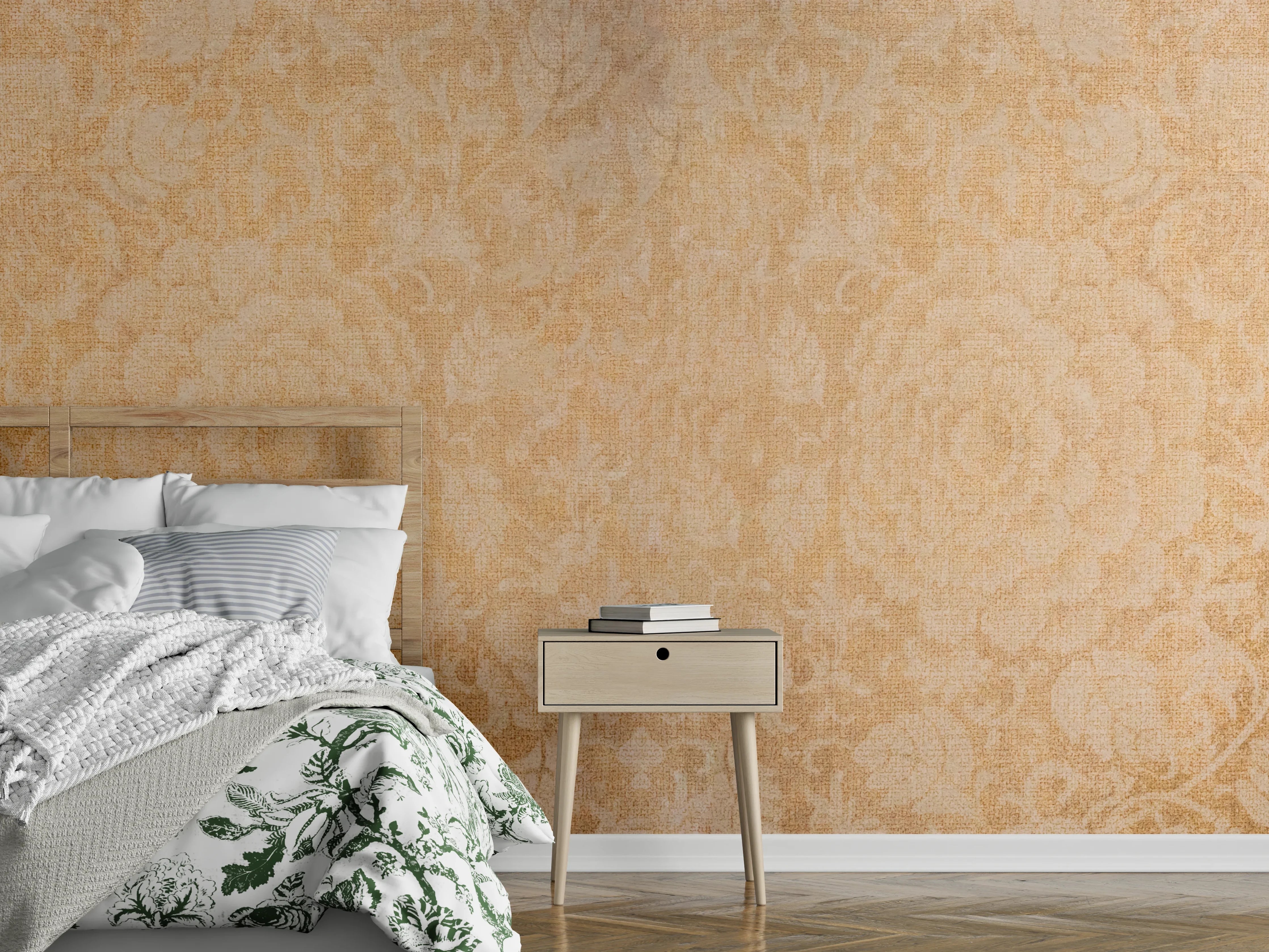 Wandverkleidung Schlafzimmer - Vintage Blumenmuster Fliesenbeige