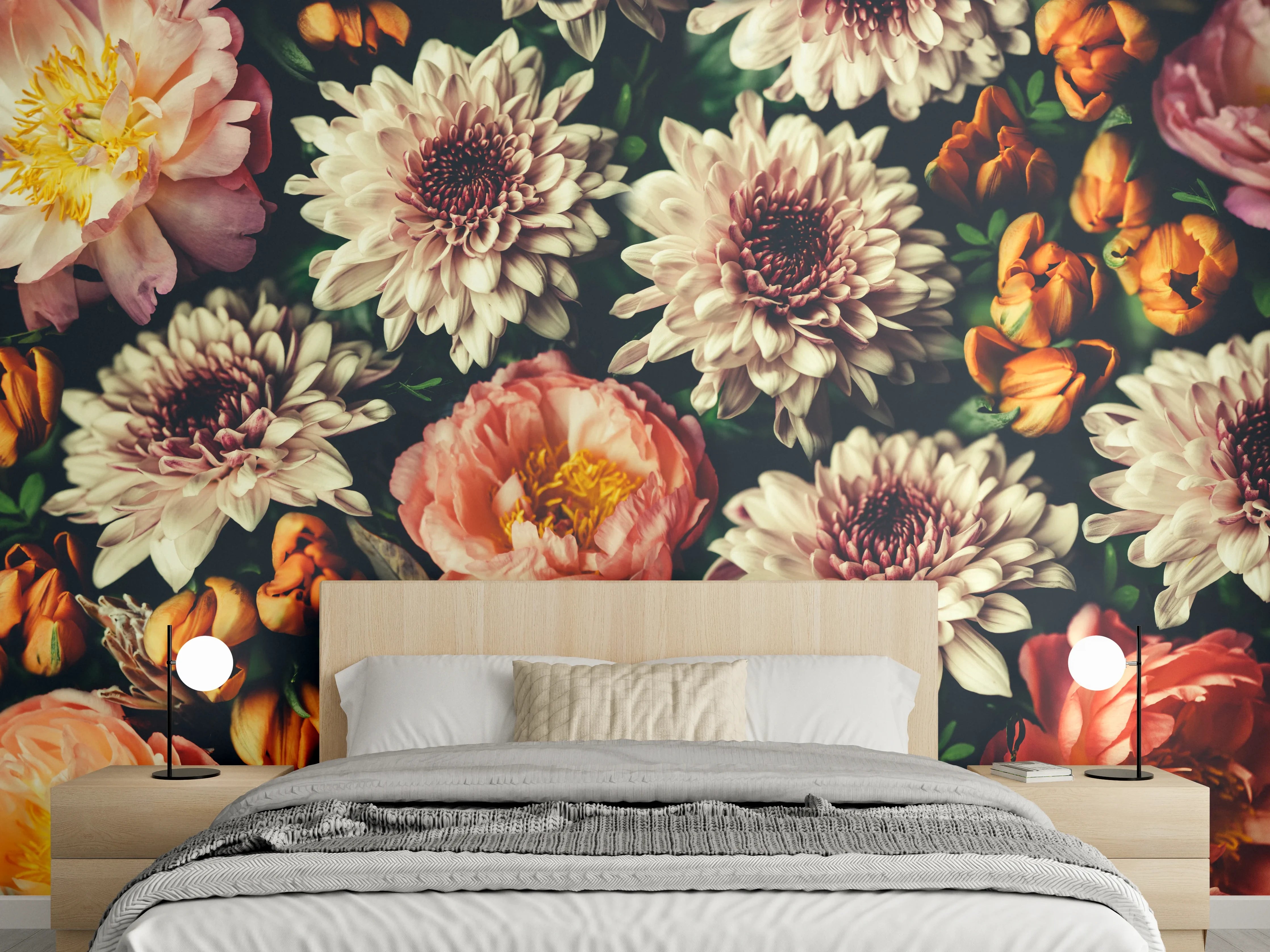 Wandverkleidung Schlafzimmer - Vintage-Bouquet mit schönen Blumen