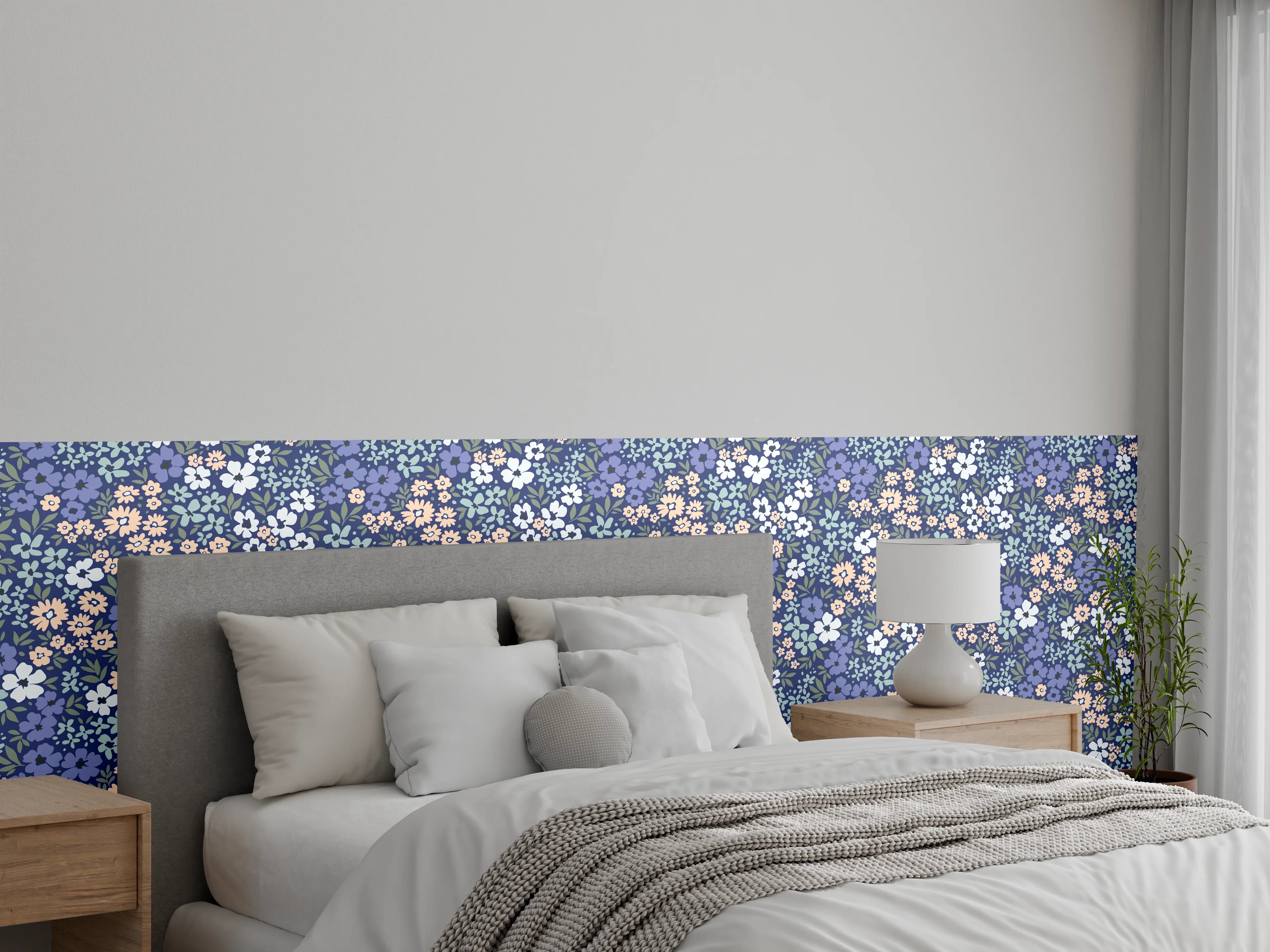 Wandverkleidung Schlafzimmer - Vintage Ditsy Blumenmuster Blau