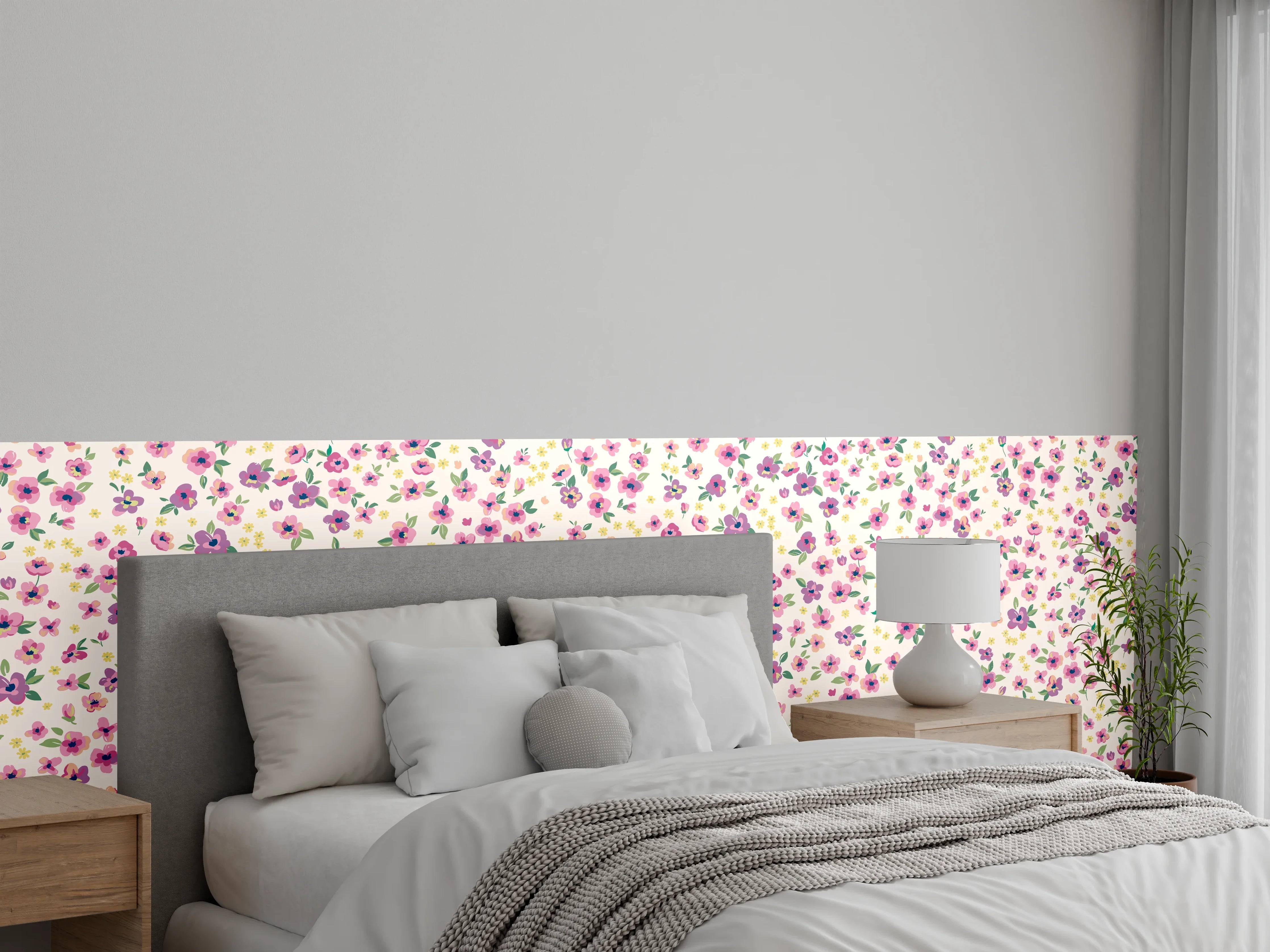 Wandverkleidung Schlafzimmer - Vintage Ditsy Blumenmuster Rosa