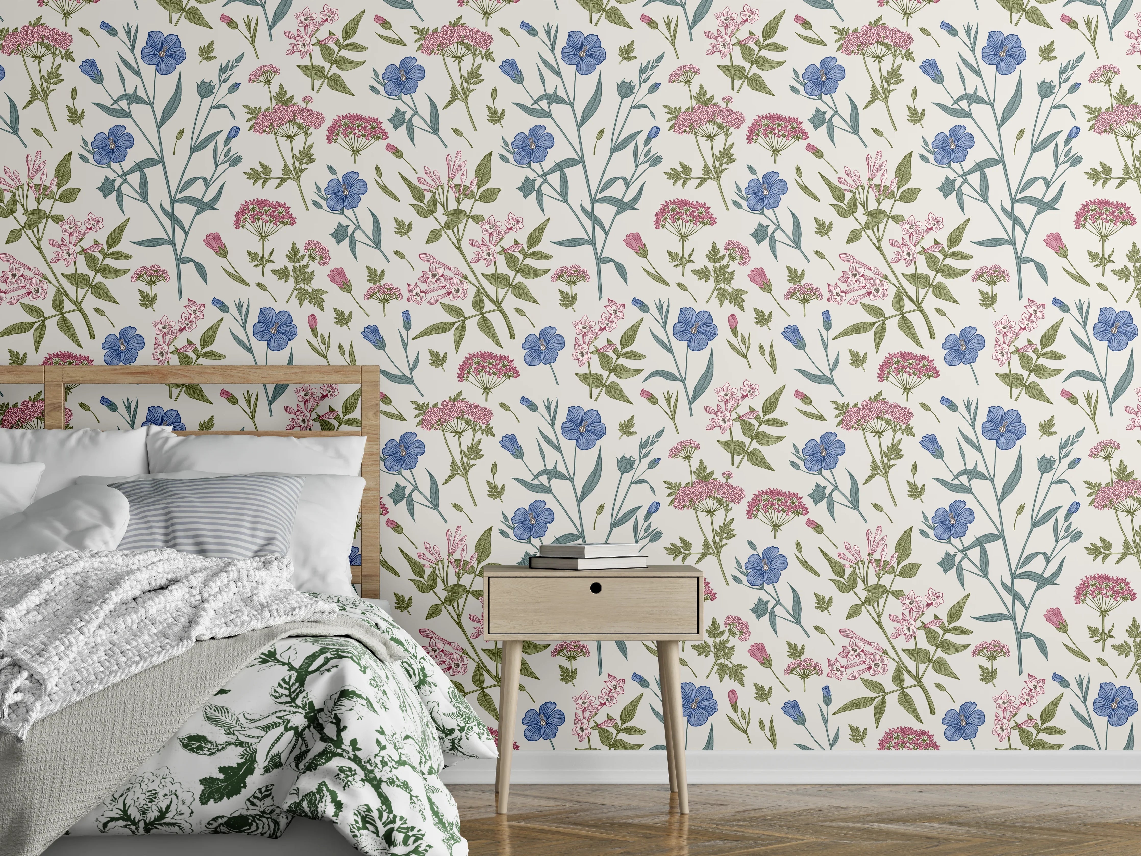 Wandverkleidung Schlafzimmer - Vintage Pastell-Blumenmuster