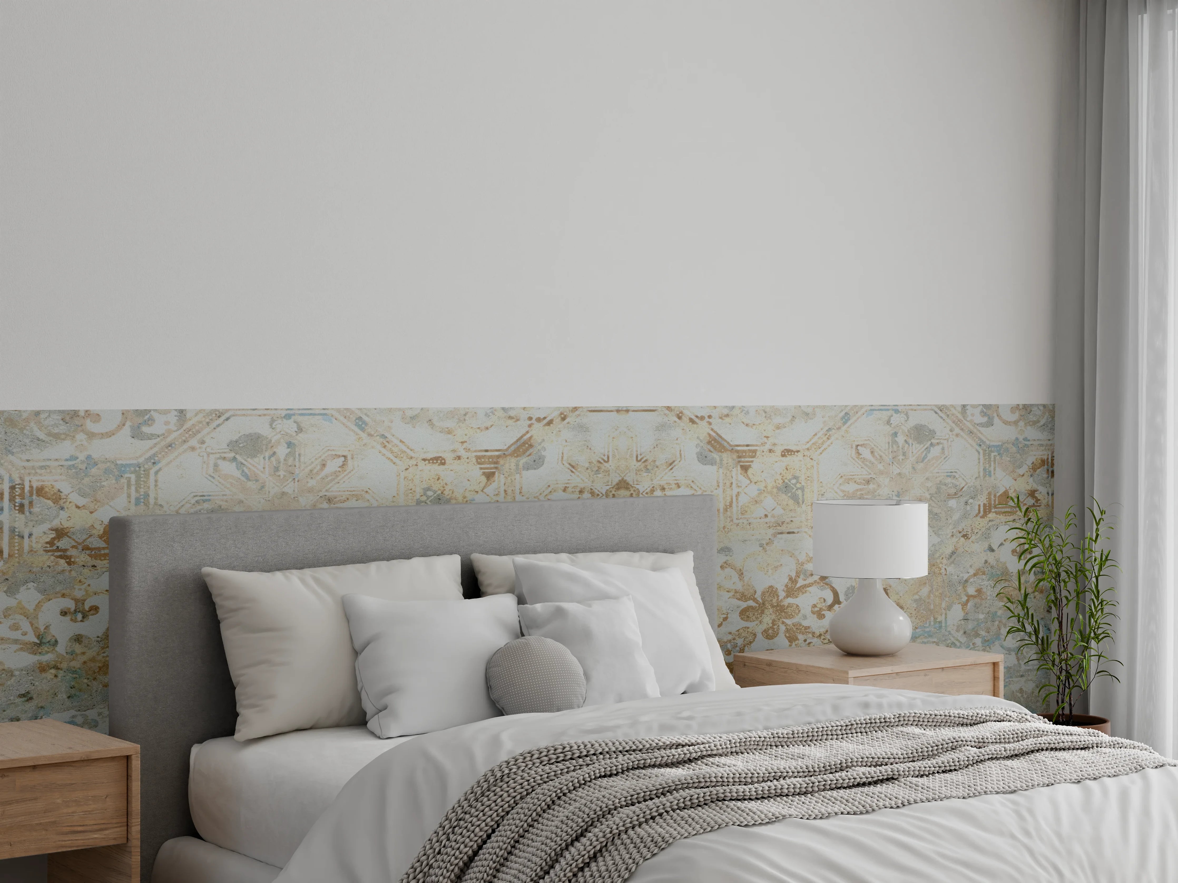 Wandverkleidung Schlafzimmer - Vintage Tapetenmuster