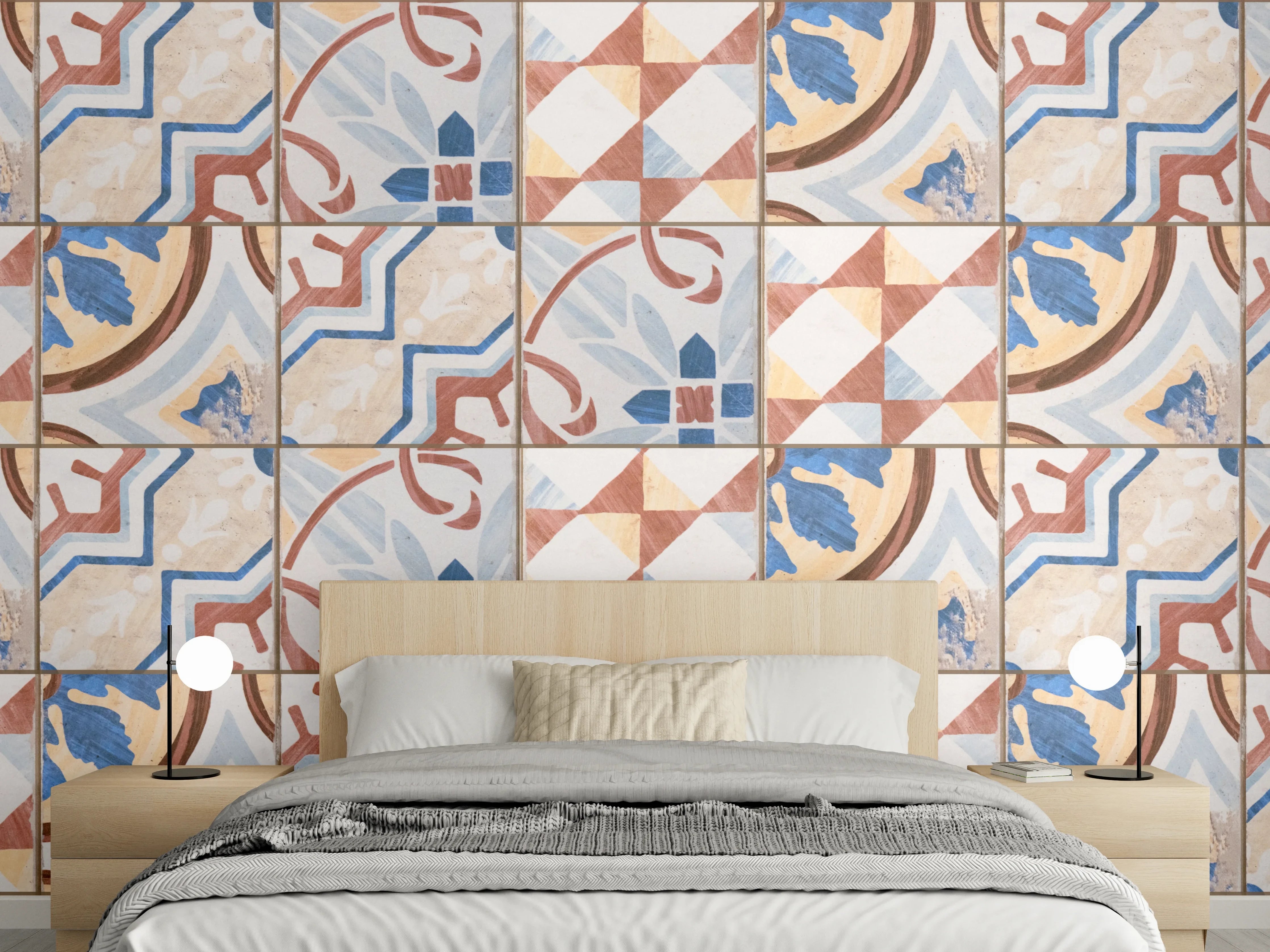 Wandverkleidung Schlafzimmer - Vintage Zement Fliesen