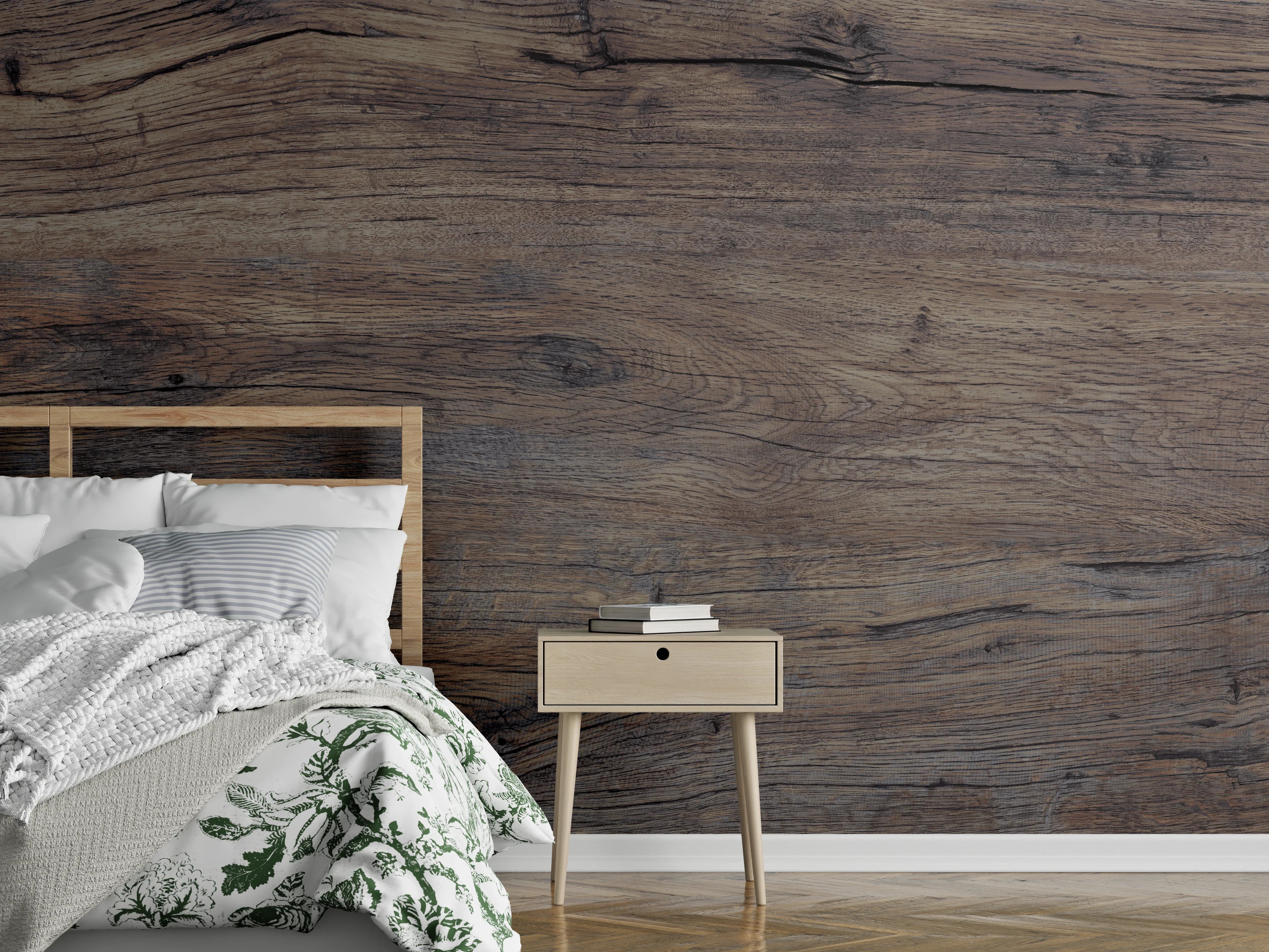 Wandverkleidung Schlafzimmer - Vintage gräuliche Holztextur