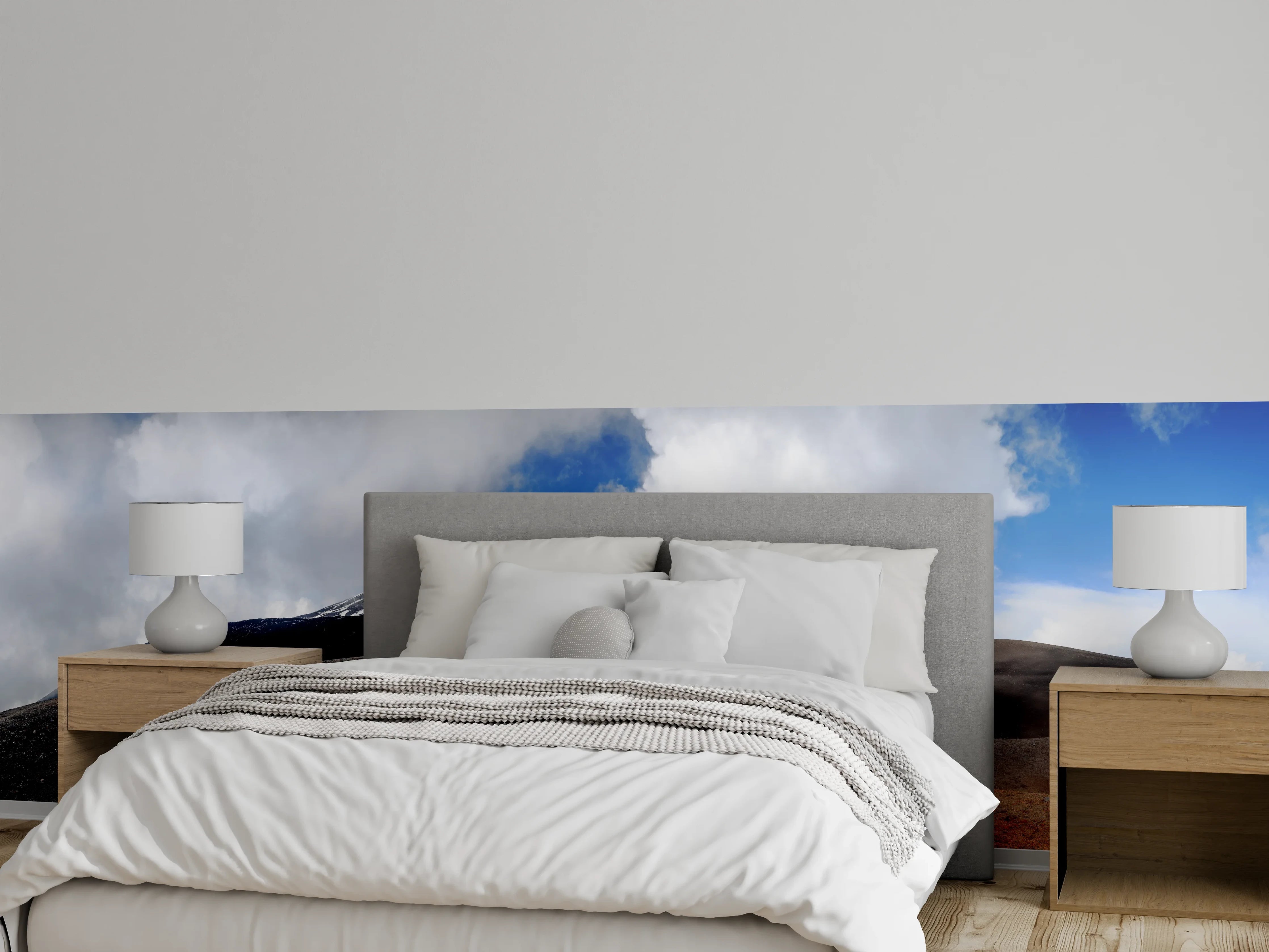 Wandverkleidung Schlafzimmer - Vulkan-Panorama Braun-Grau-Blau