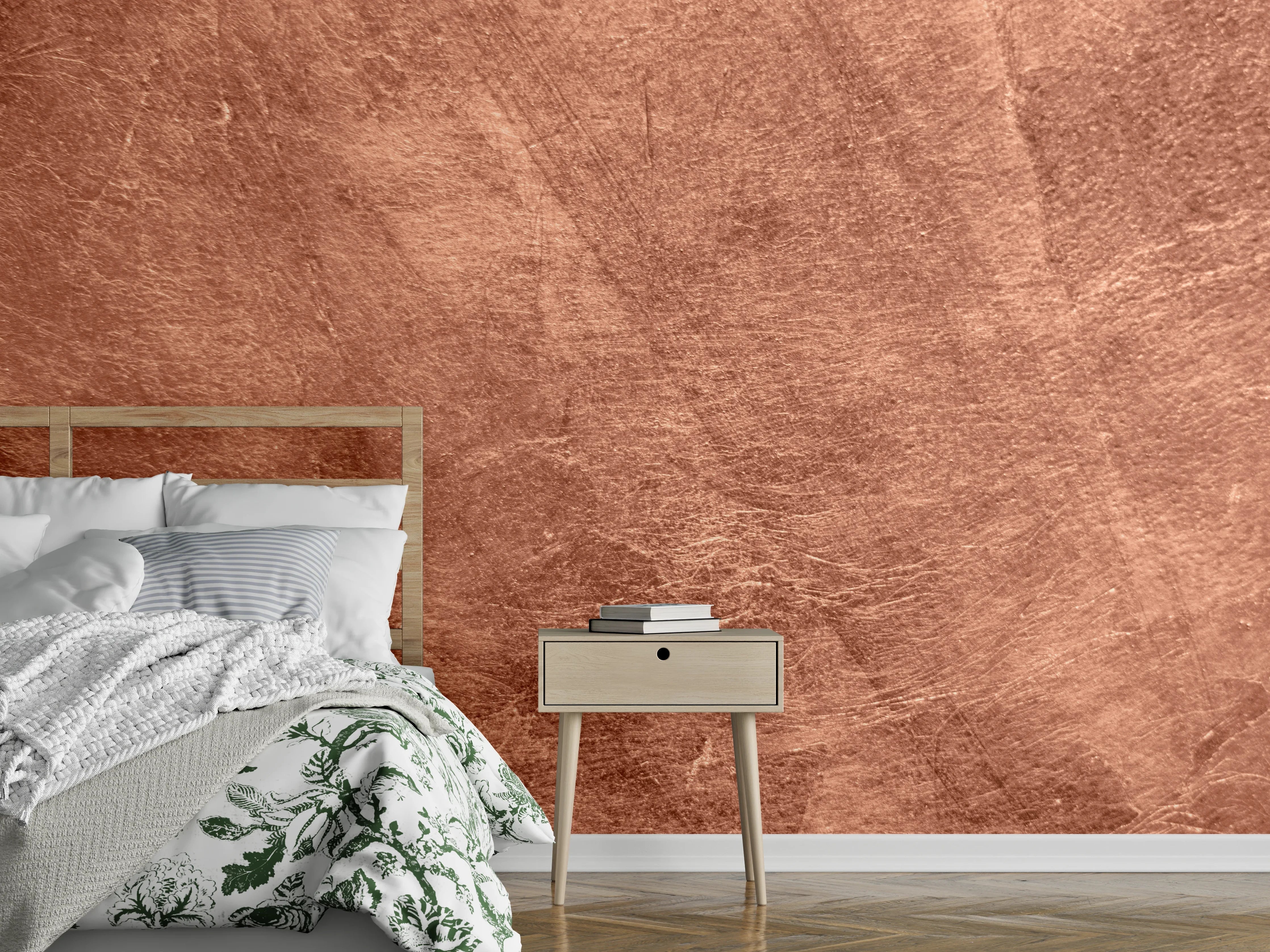 Wandverkleidung Schlafzimmer - Wärme Kupferstruktur für modernes Ambiente