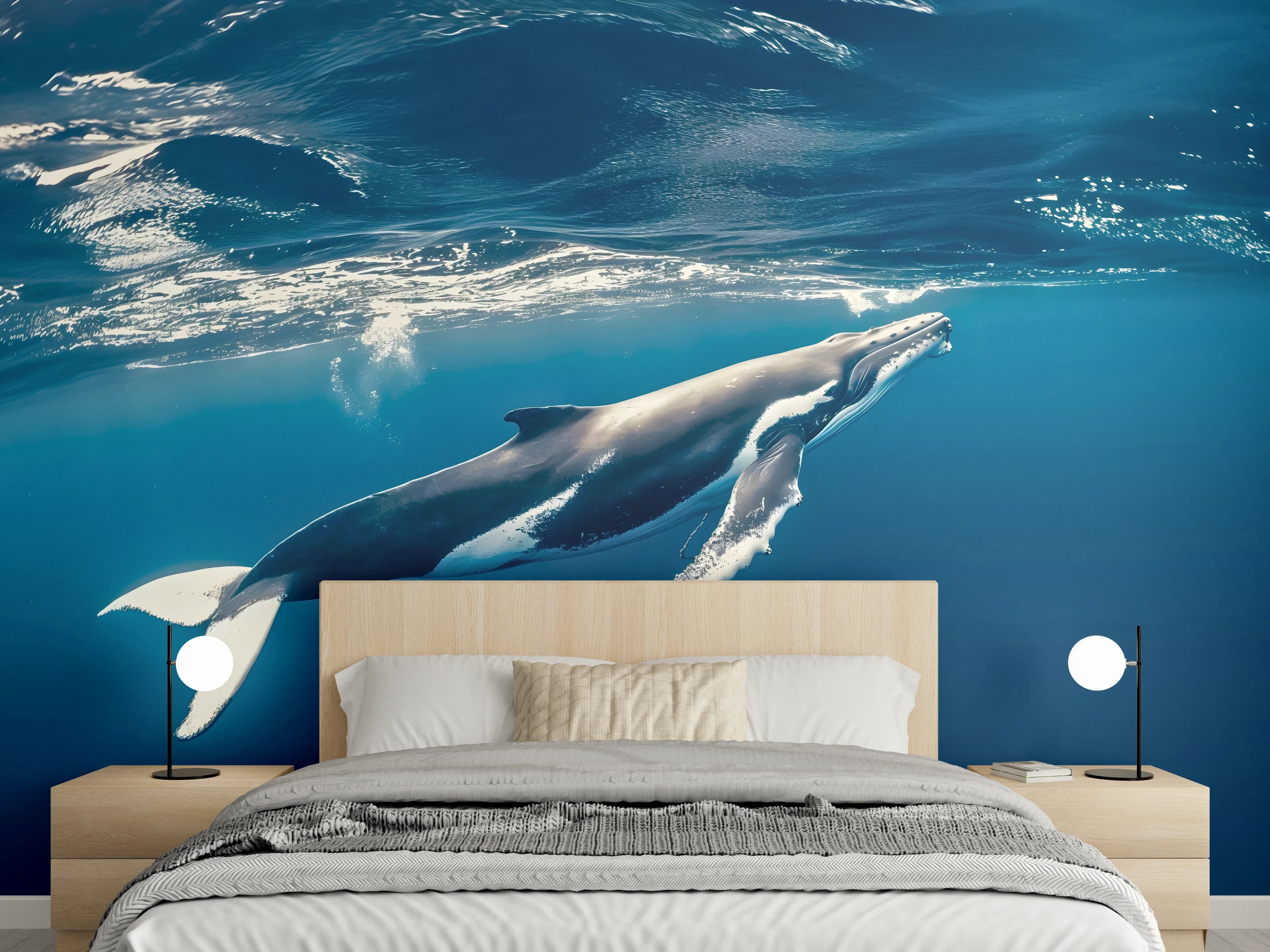 Wandverkleidung Schlafzimmer - Wal im blauen Ozean
