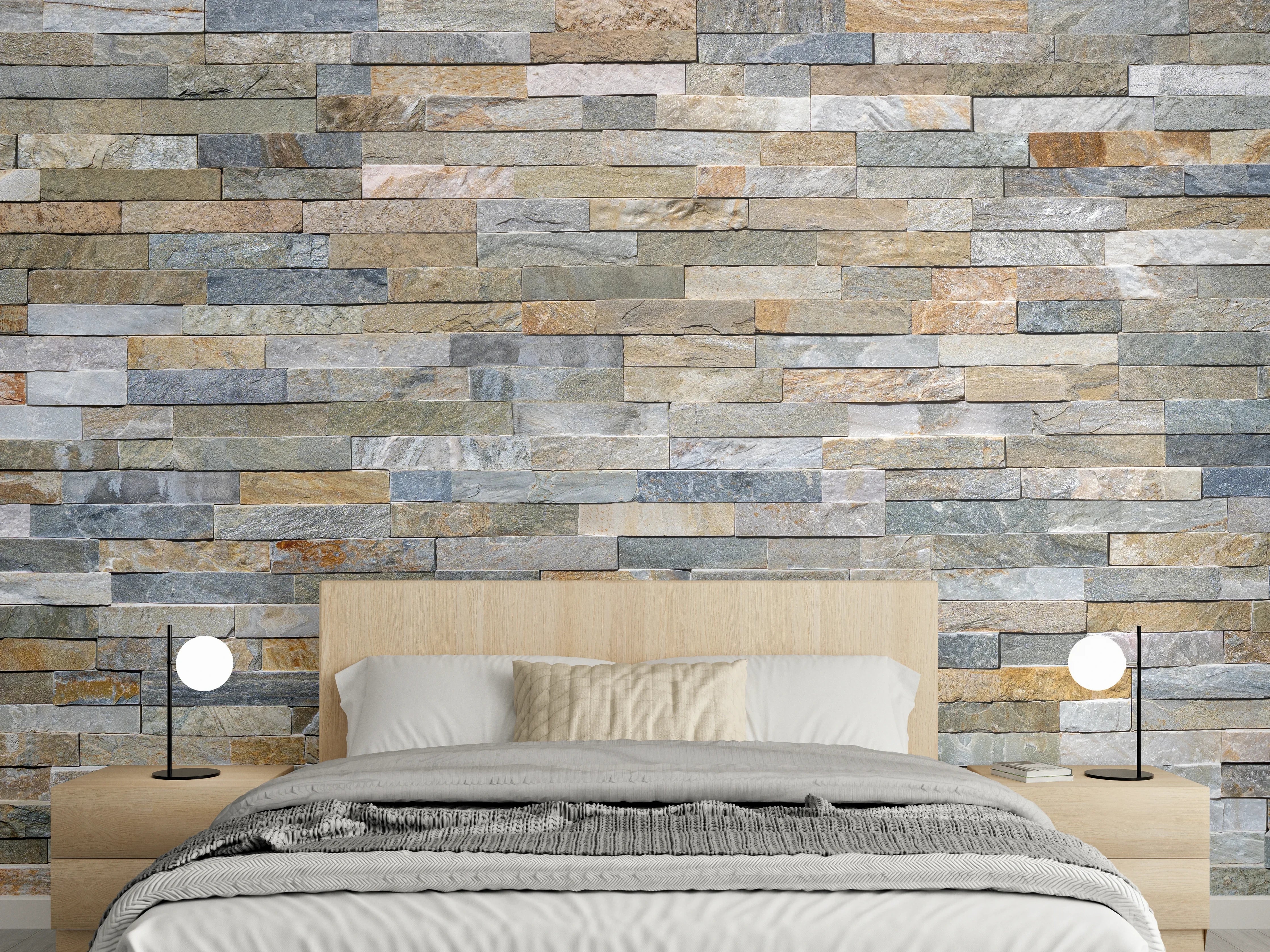 Wandverkleidung Schlafzimmer - Wand aus farbigen Verblendsteinen