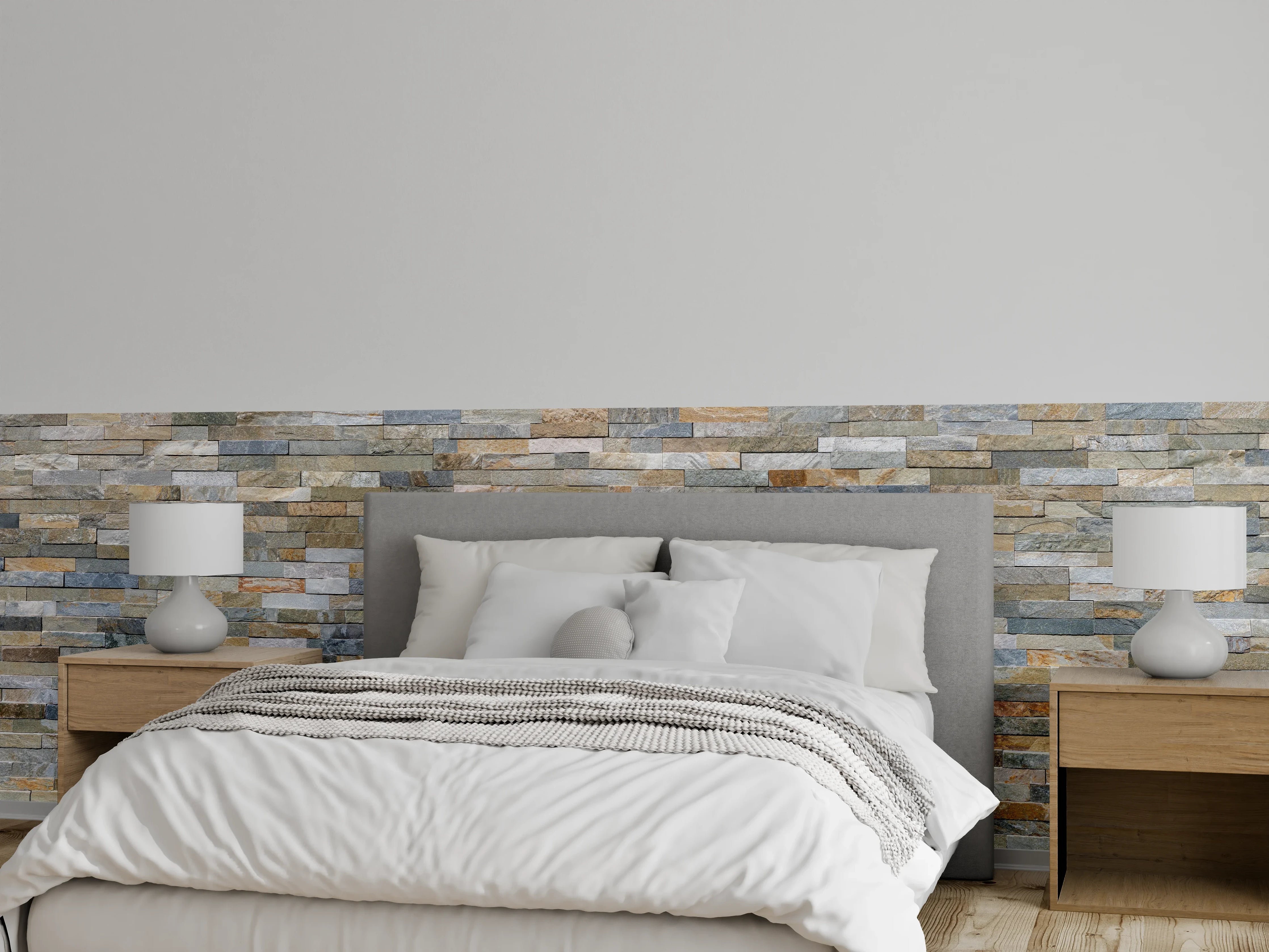 Wandverkleidung Schlafzimmer - Wand aus farbigen Verblendsteinen