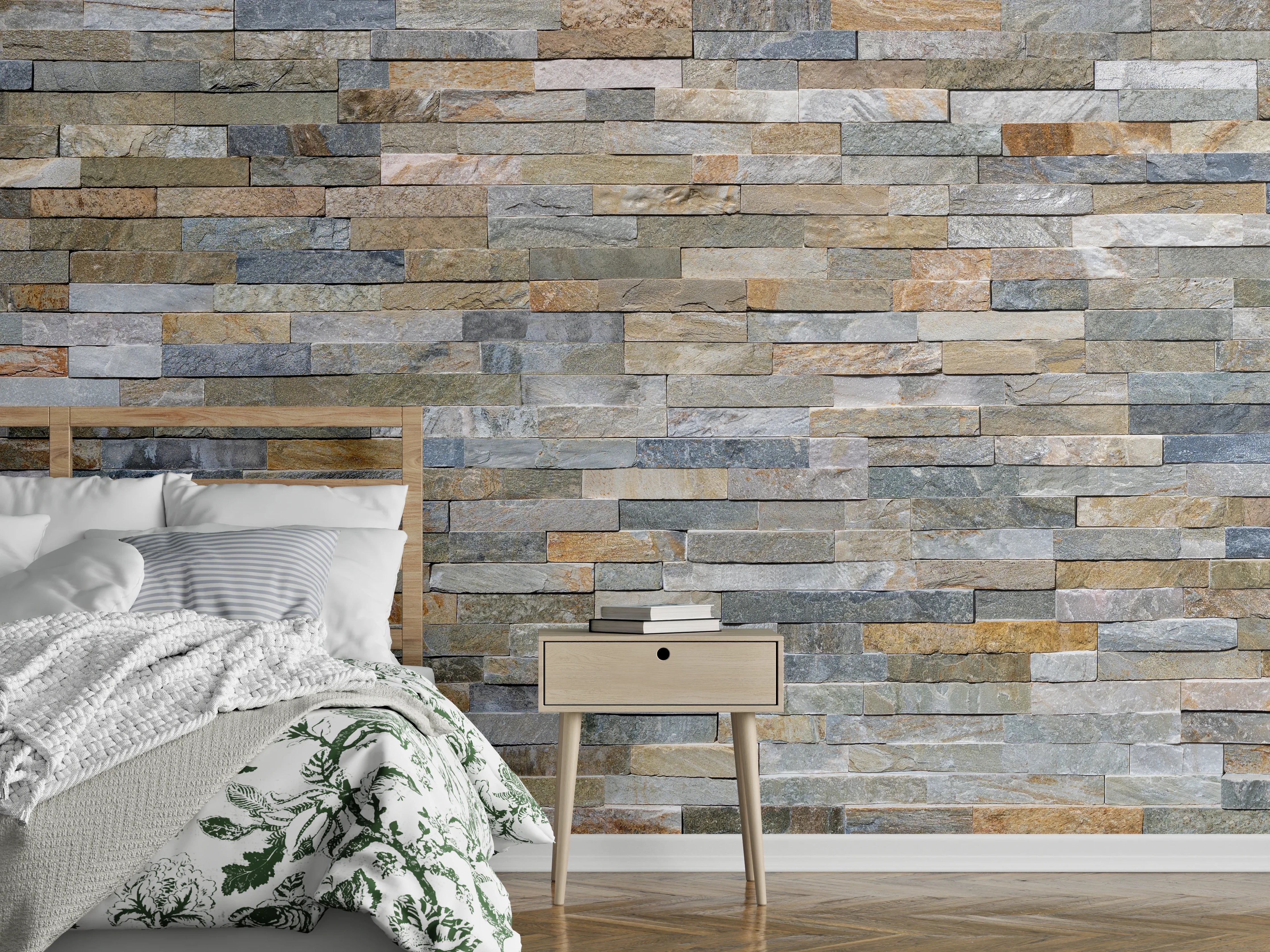 Wandverkleidung Schlafzimmer - Wand aus farbigen Verblendsteinen