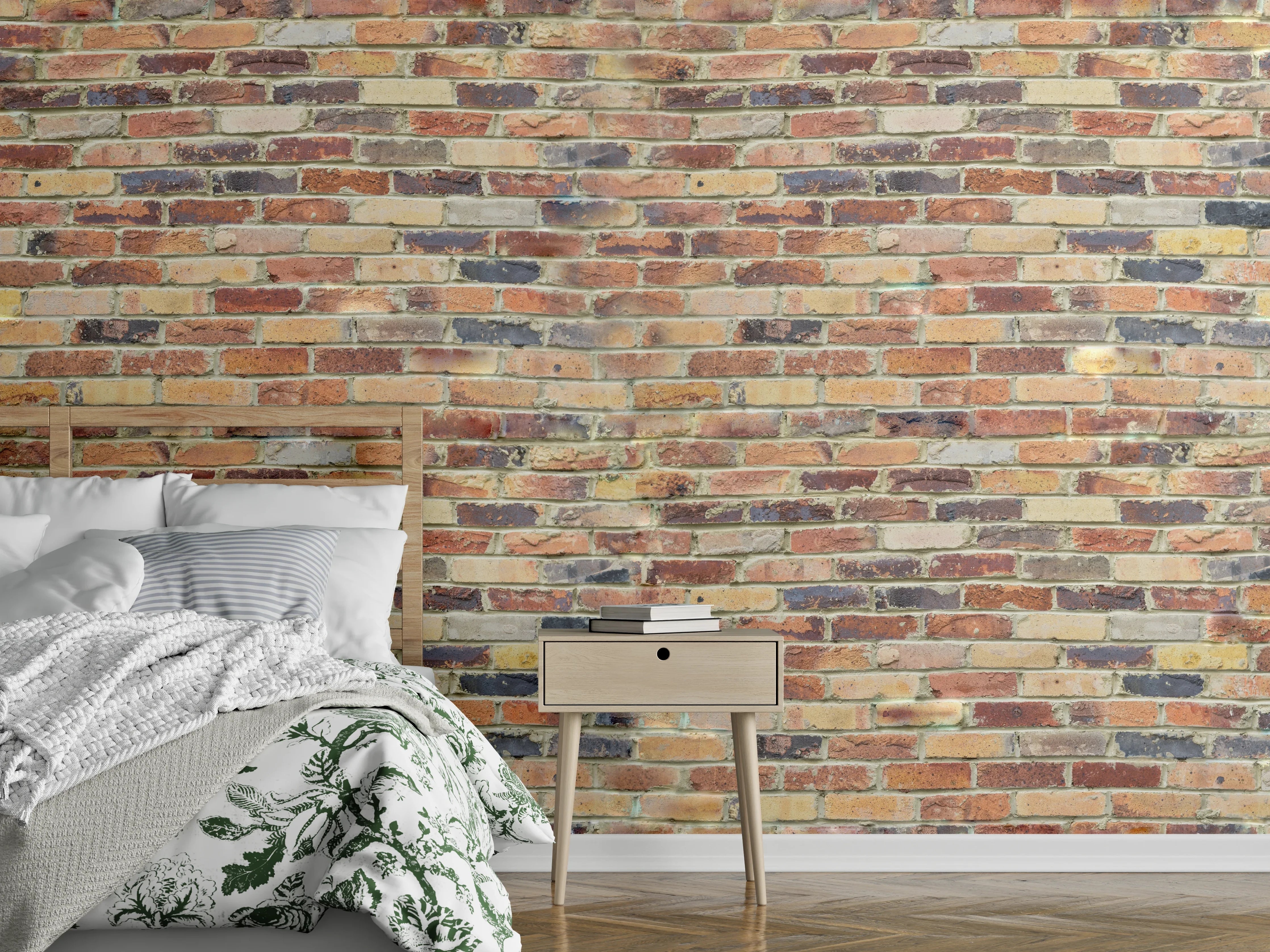 Wandverkleidung Schlafzimmer - Wand aus farbigen Ziegeln
