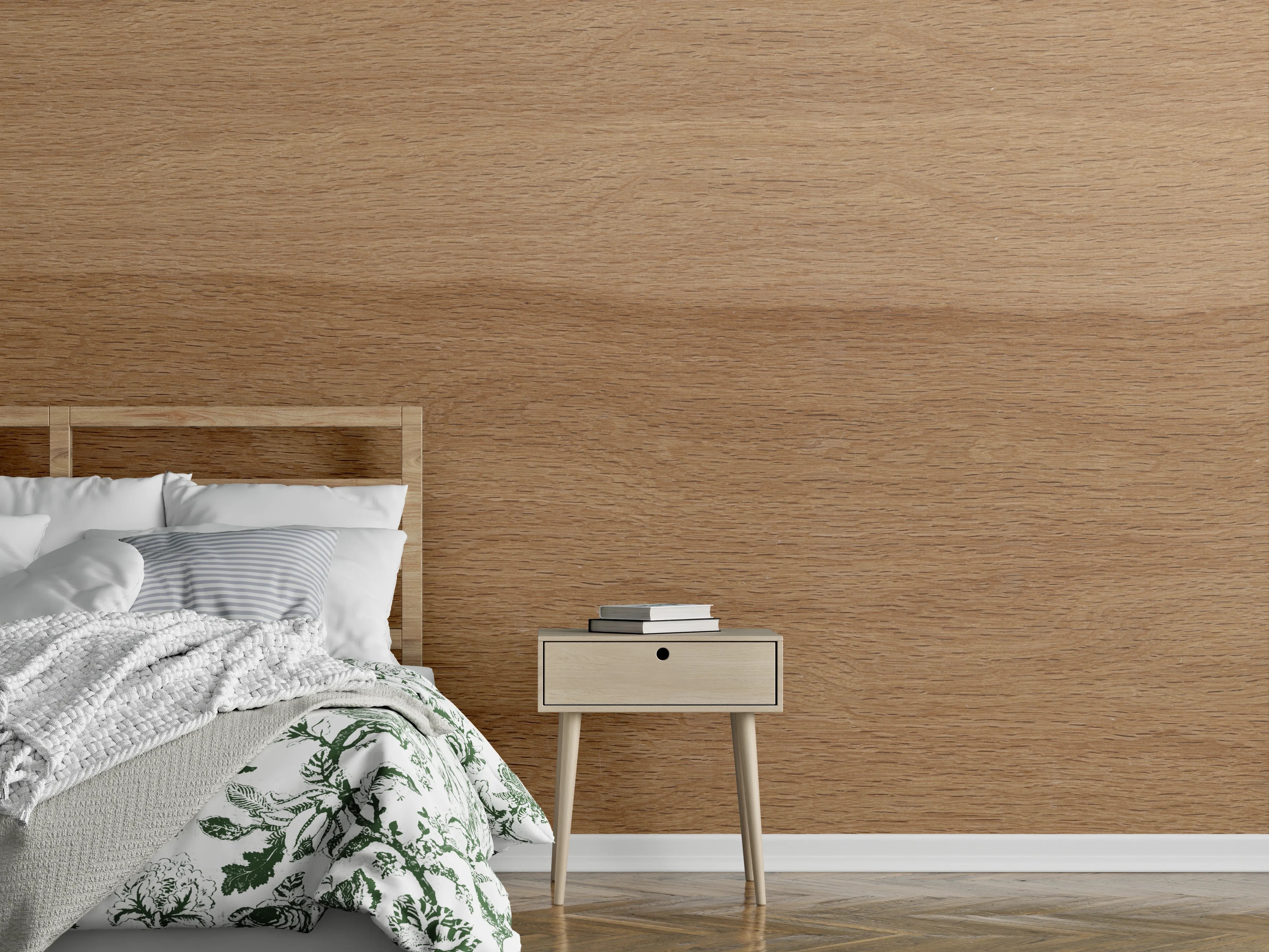 Wandverkleidung Schlafzimmer - Warmbraune Eichenholz-Textur