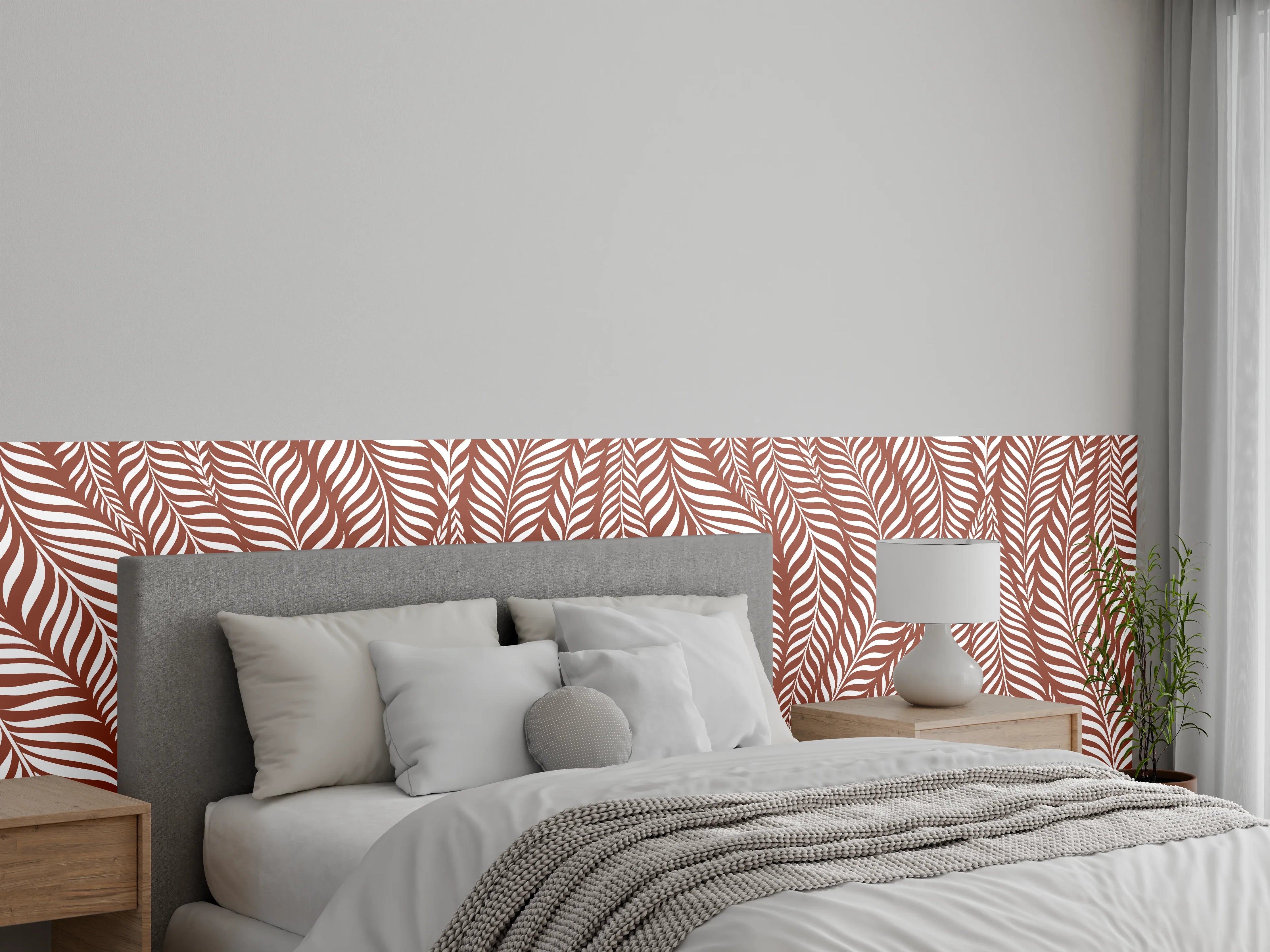 Wandverkleidung Schlafzimmer - Warme Braun-Töne mit feinen Linienmuster