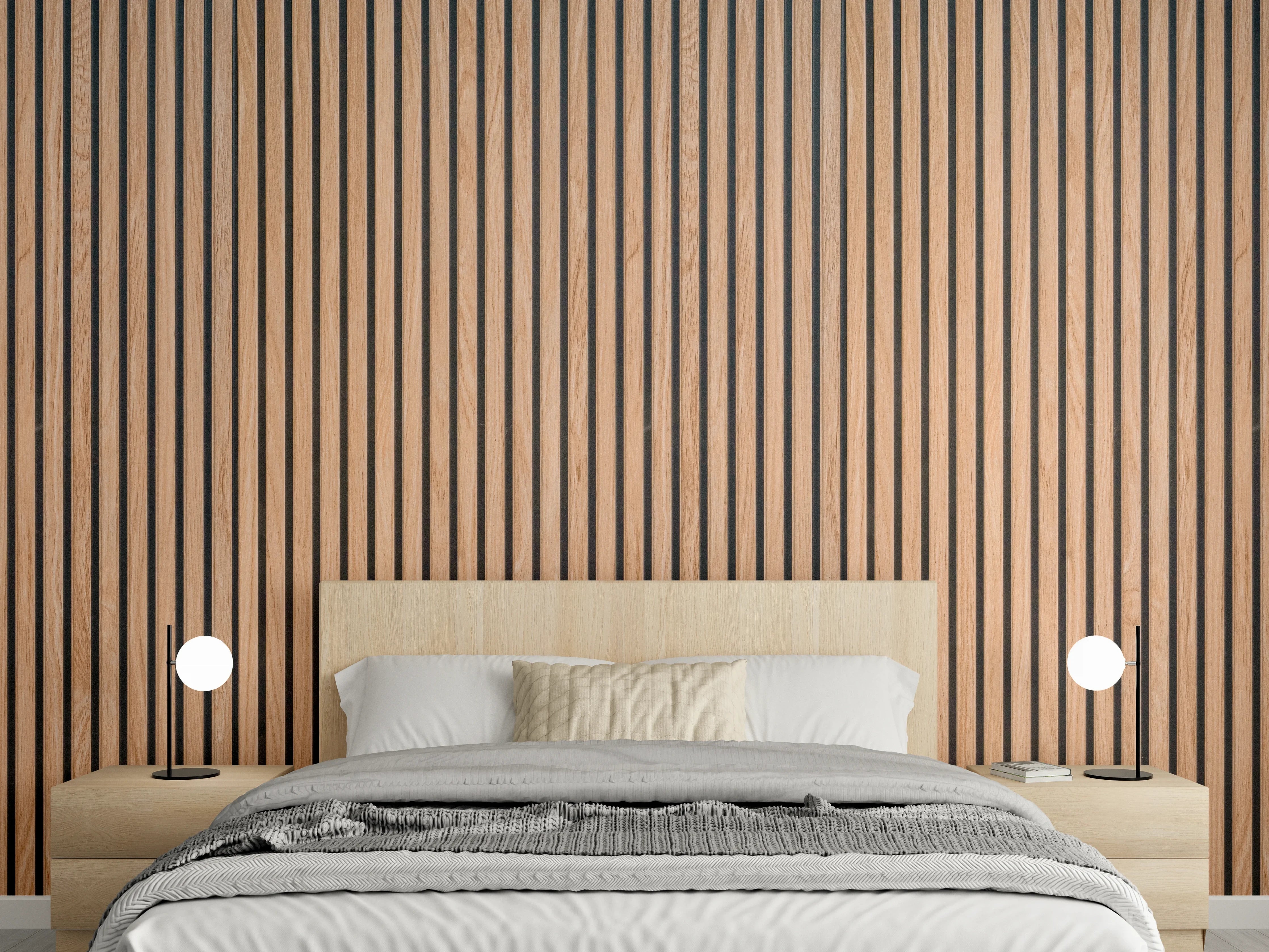 Wandverkleidung Schlafzimmer - Warme Holzlamellen