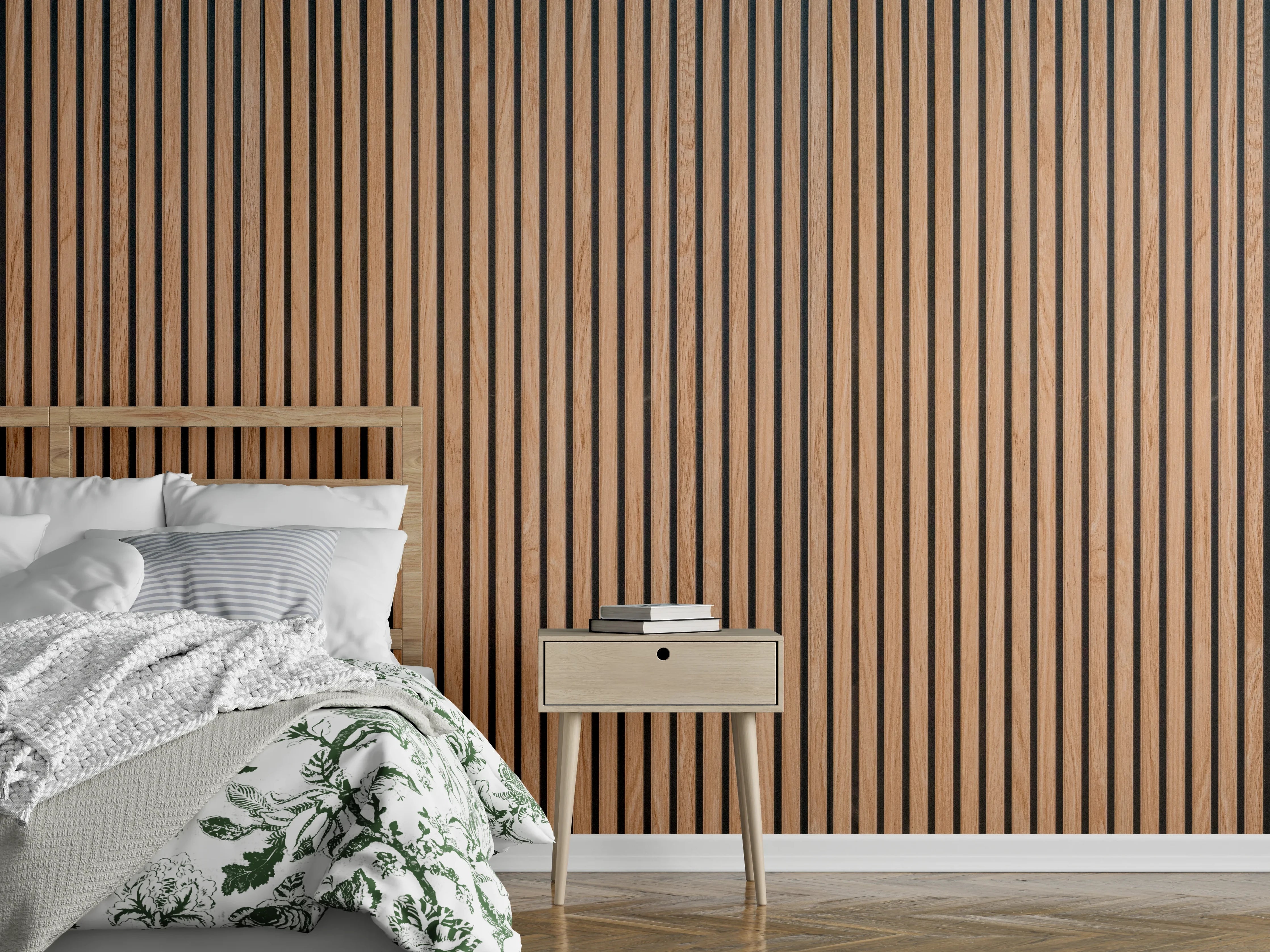 Wandverkleidung Schlafzimmer - Warme Holzlamellen