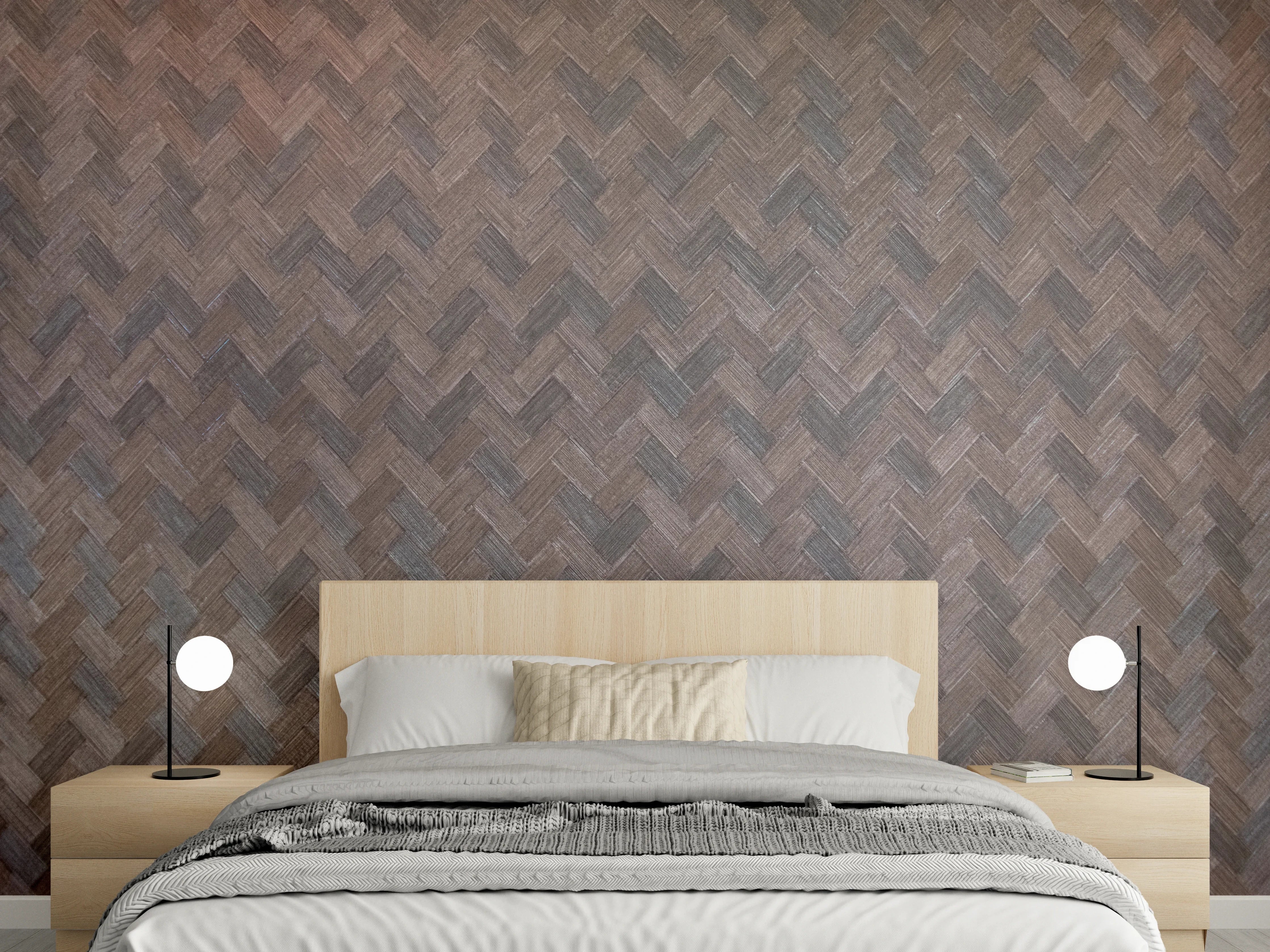 Wandverkleidung Schlafzimmer - Warme Holzmaserung mit Muster