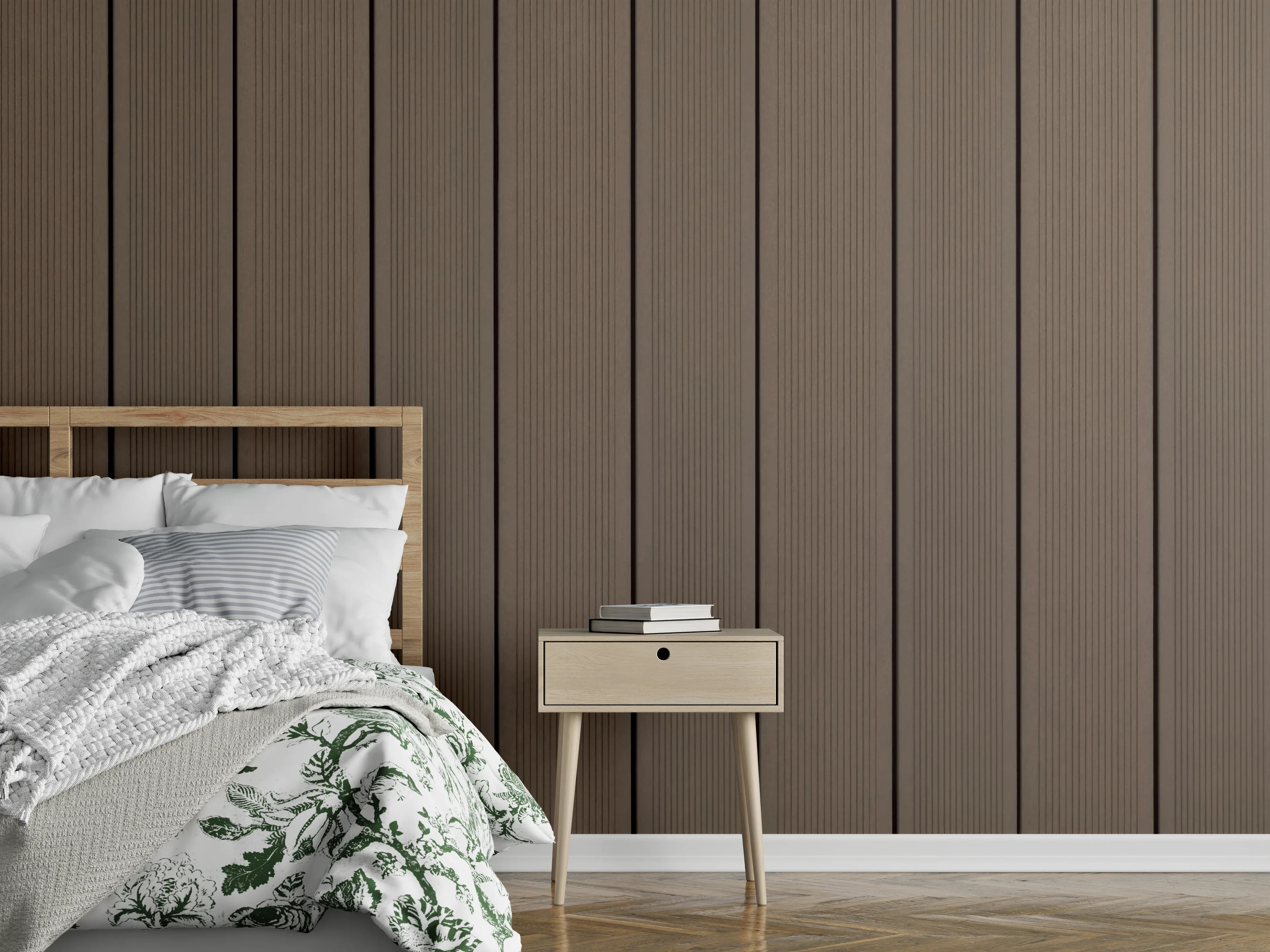 Wandverkleidung Schlafzimmer - Warme Holzwand mit braunen Tönen