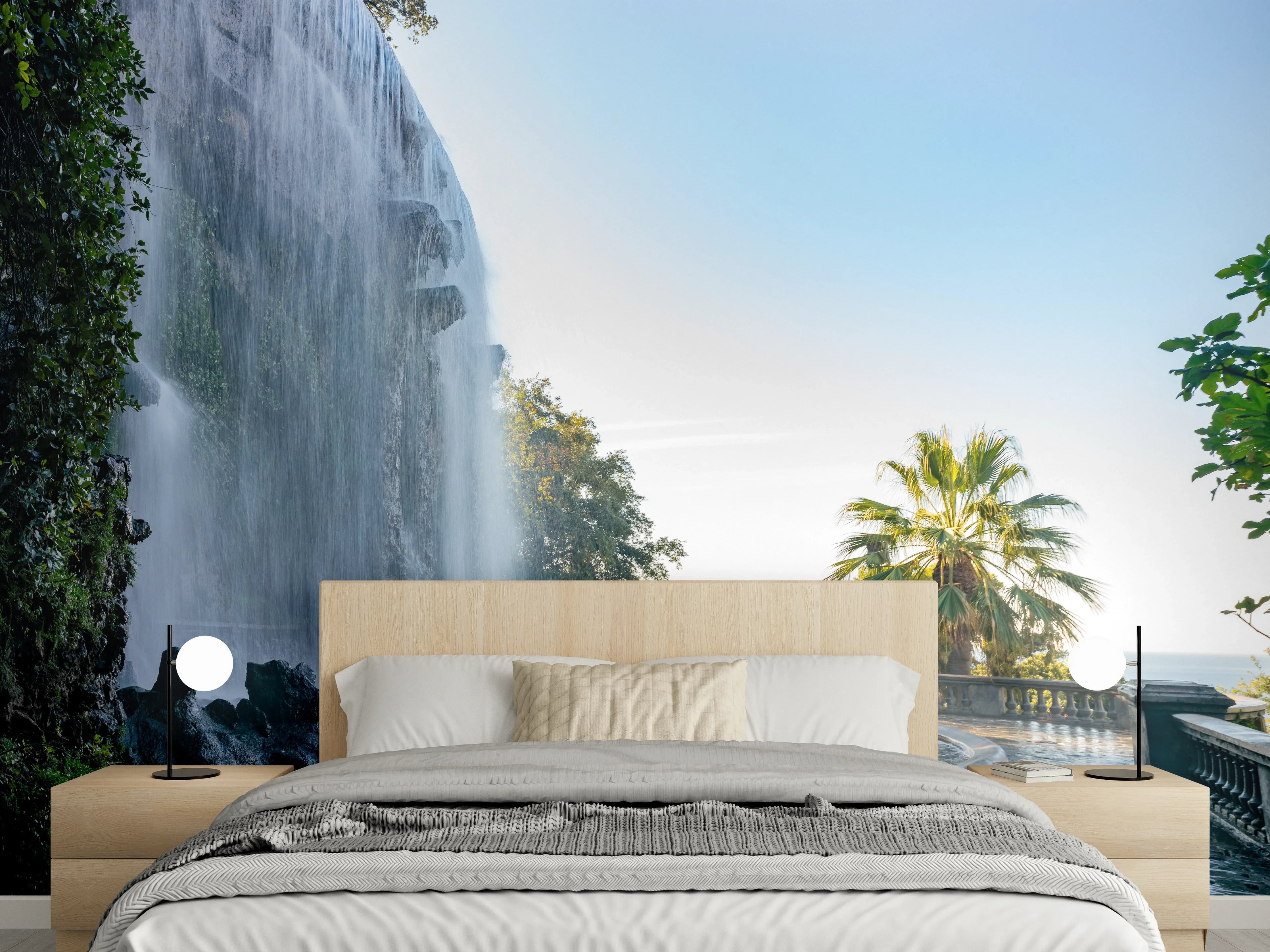 Wandverkleidung Schlafzimmer - Wasserfall am Palmenweg Panorama