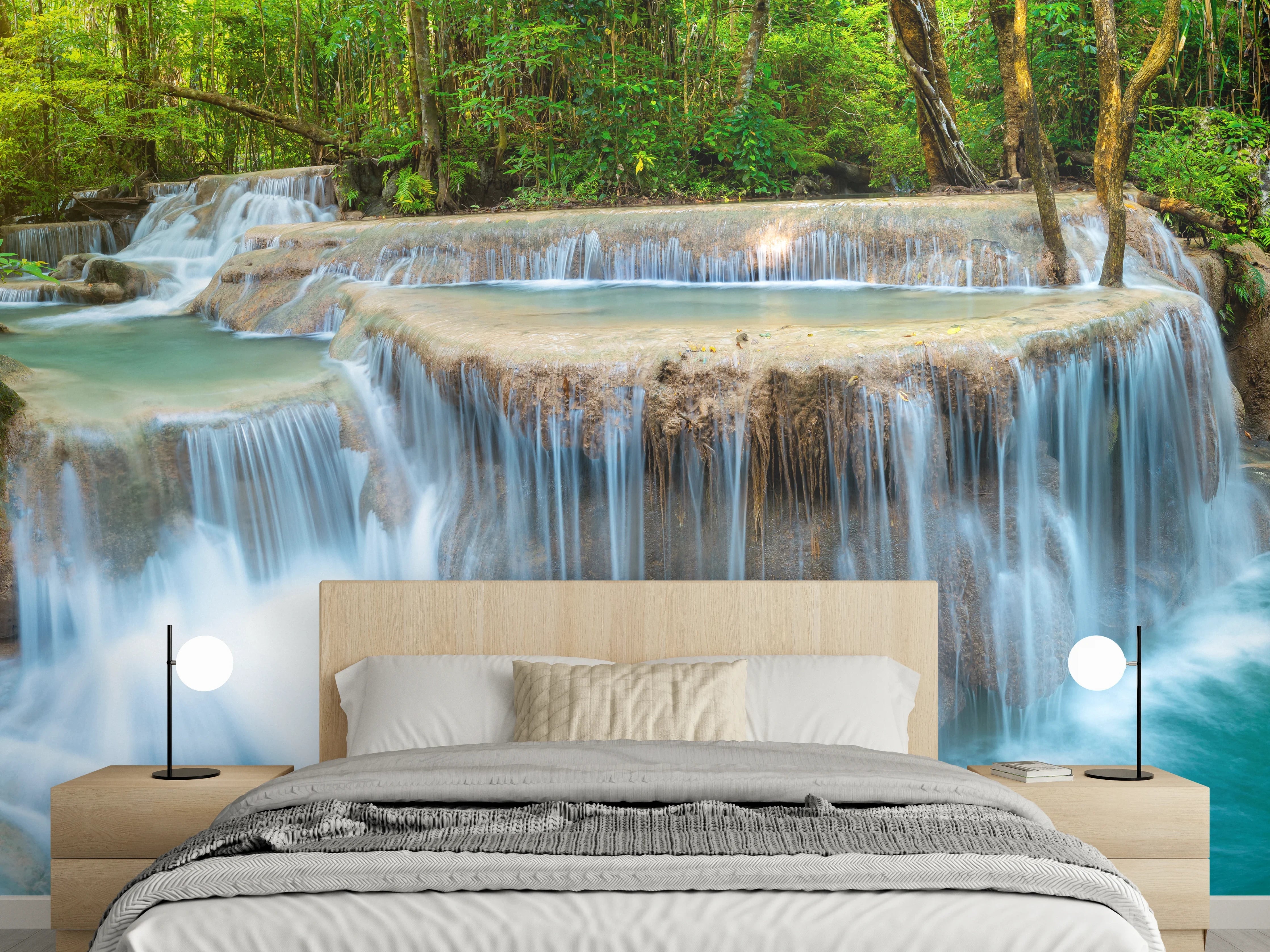 Wandverkleidung Schlafzimmer - Wasserfall im Wald von Thailand