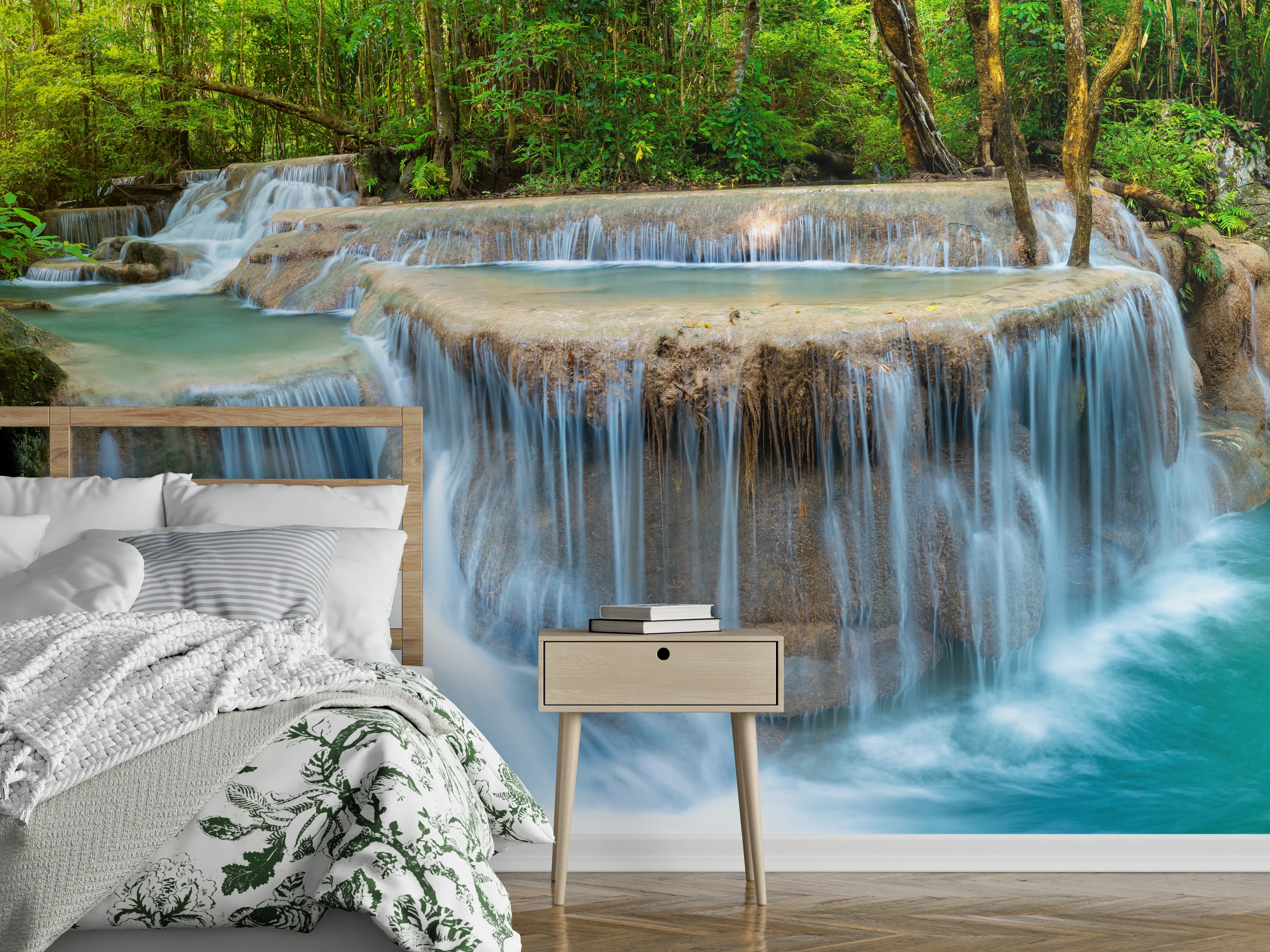 Wandverkleidung Schlafzimmer - Wasserfall im Wald von Thailand