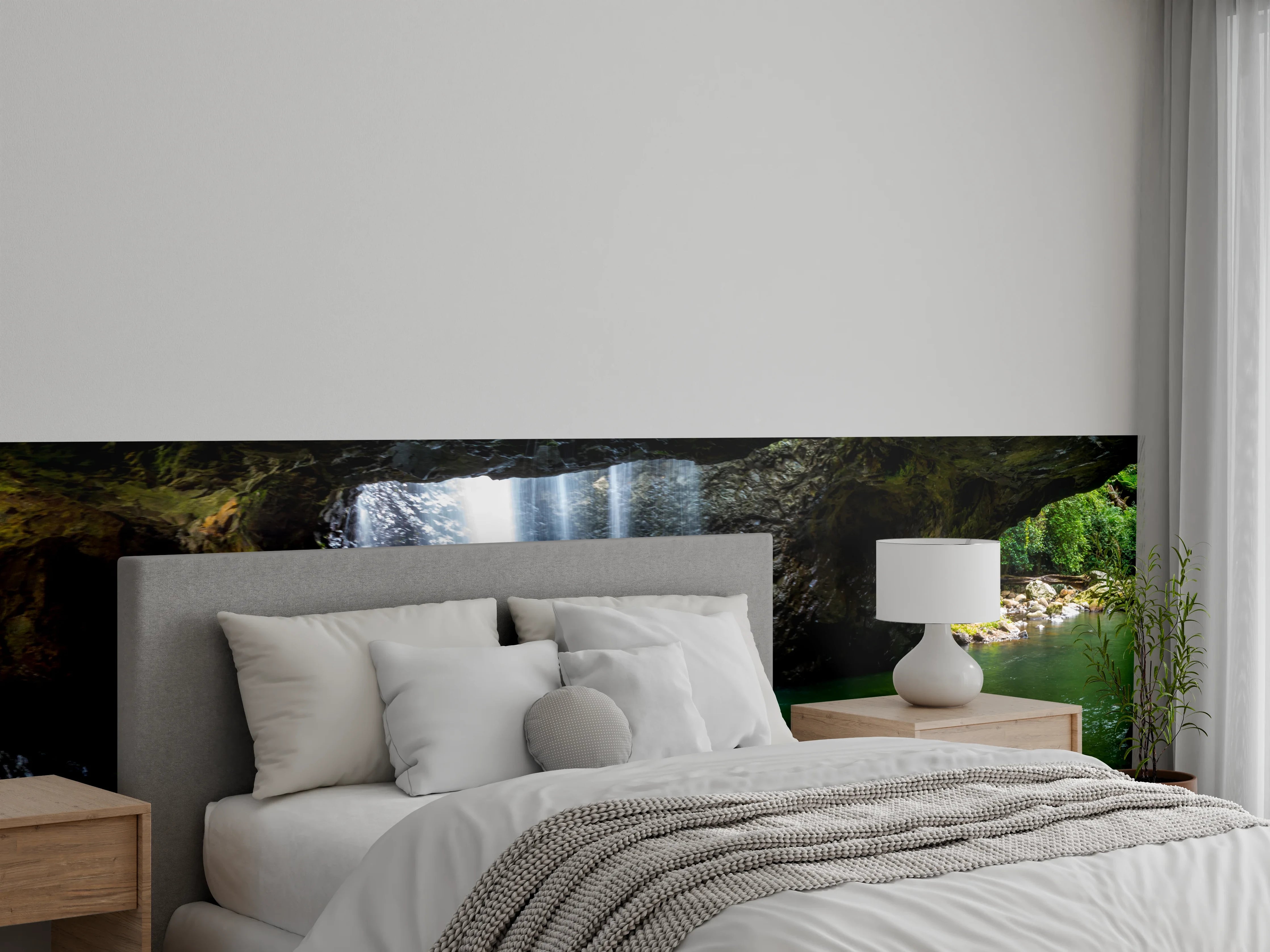 Wandverkleidung Schlafzimmer - Wasserfall in der Höhle