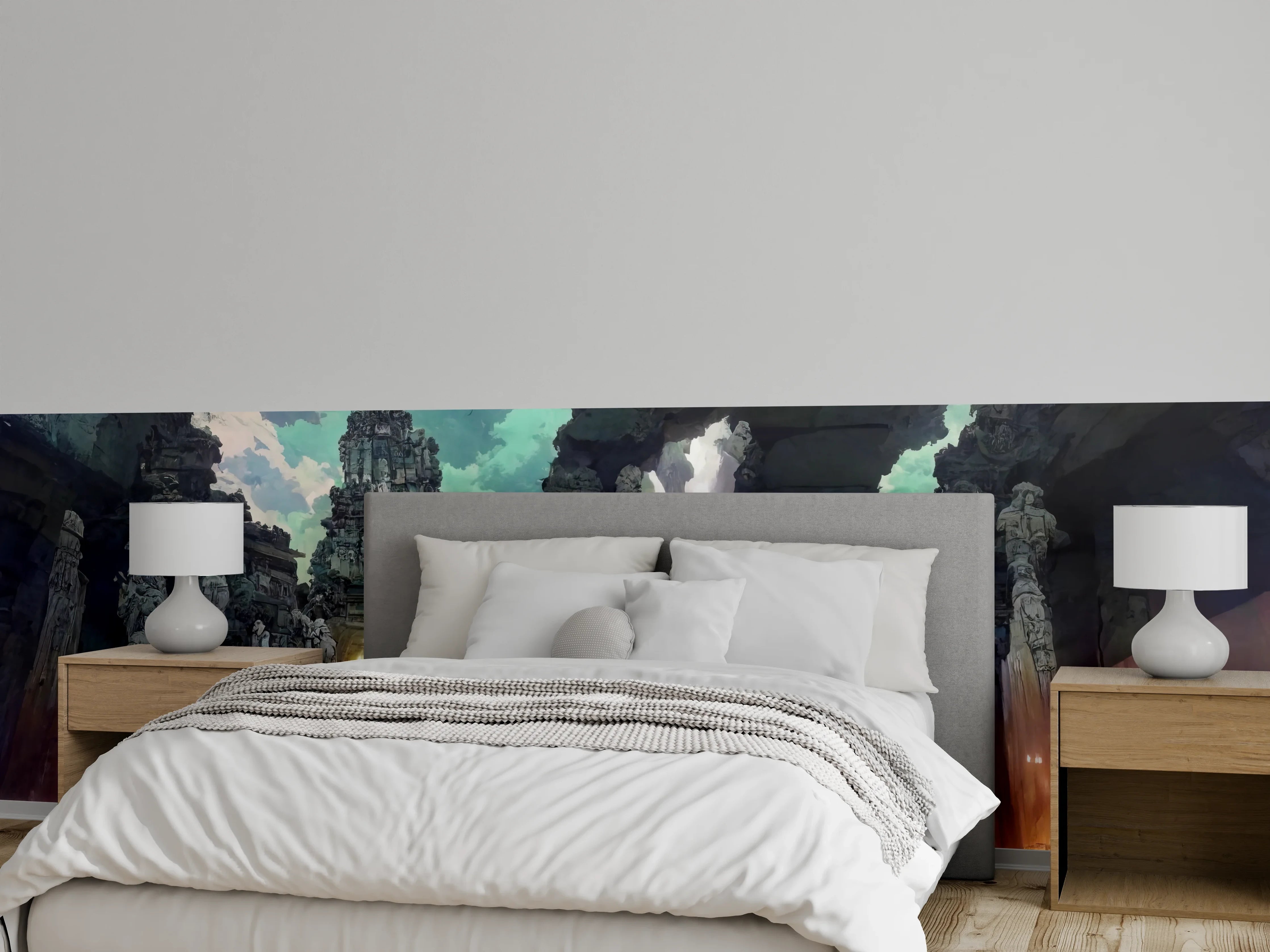 Wandverkleidung Schlafzimmer - Wasserfall in einer Höhle - Zeichnung