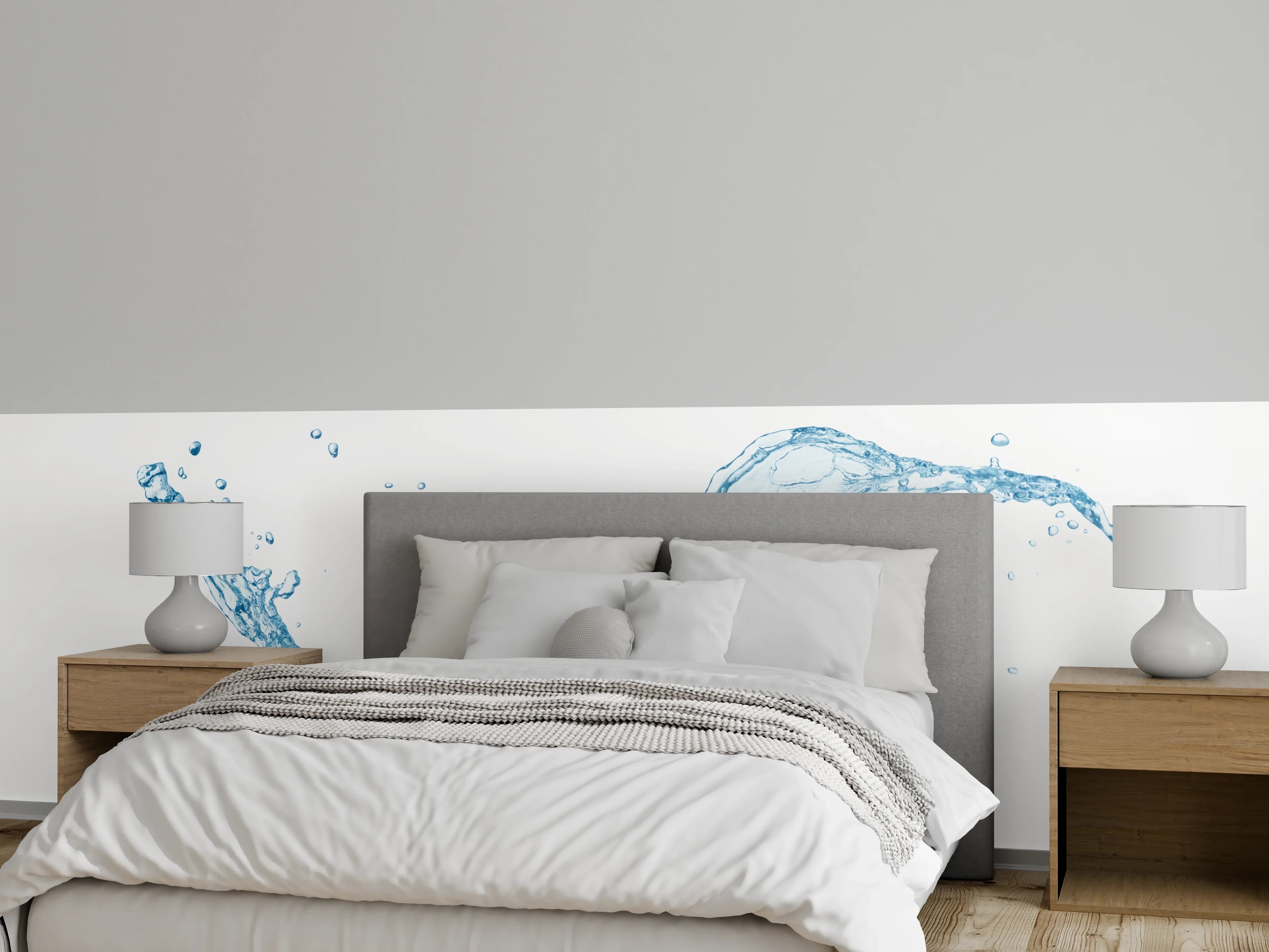 Wandverkleidung Schlafzimmer - Wasserspritzer auf Weiß – Modern