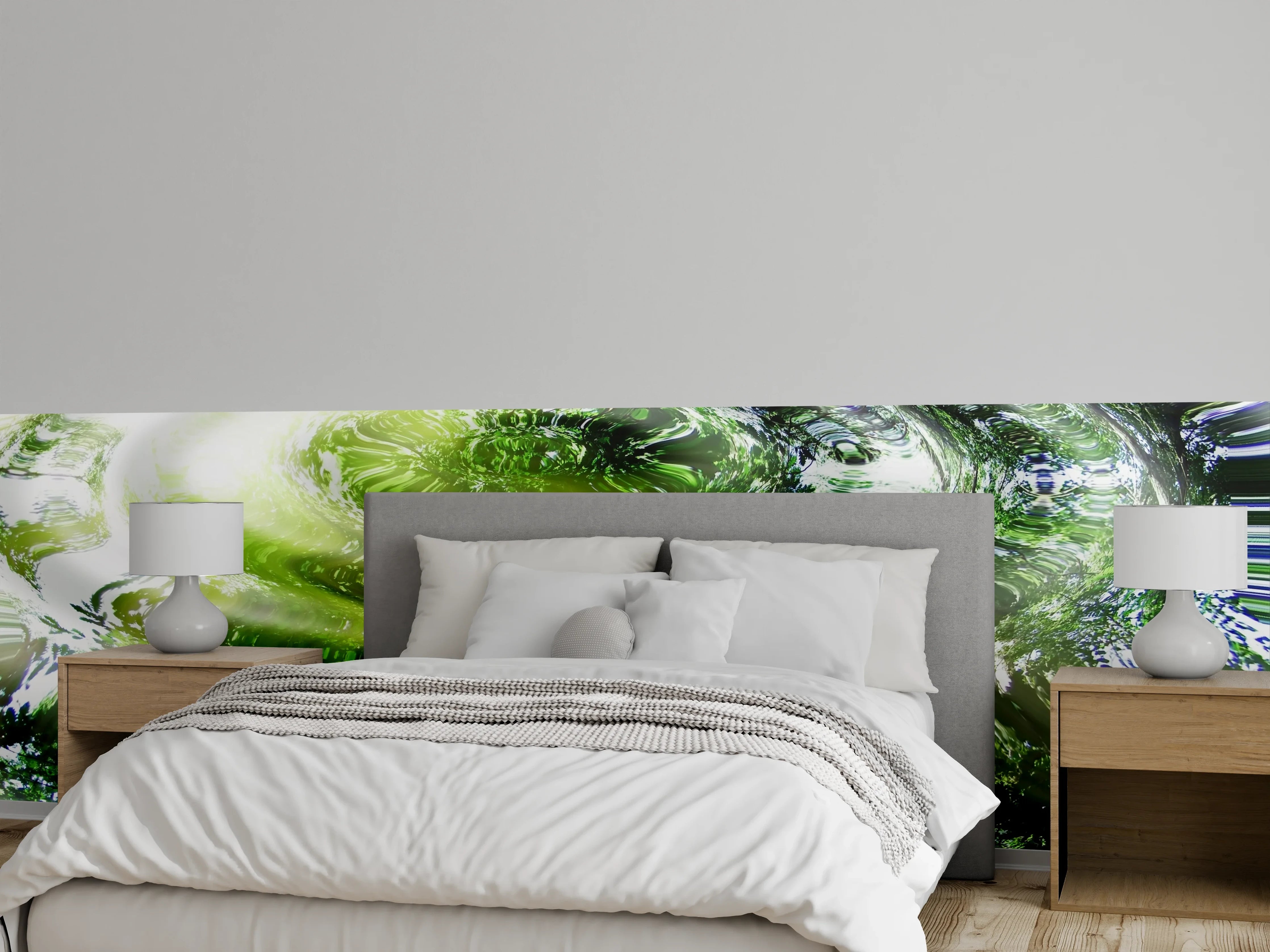 Wandverkleidung Schlafzimmer - Wasserwellen mit Baumspiegelung Effekt
