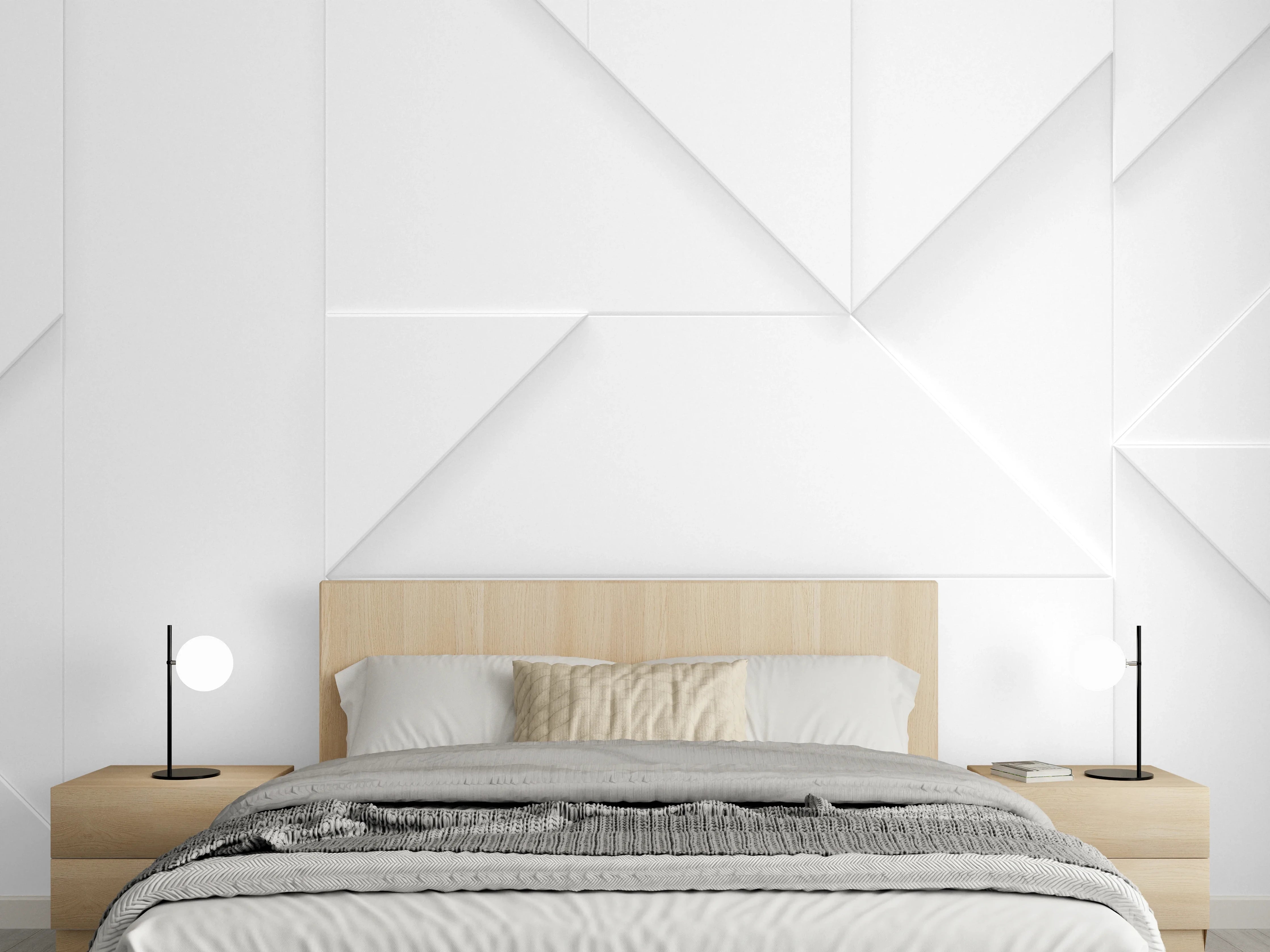 Wandverkleidung Schlafzimmer - Weiß Geometrisches 3D Design