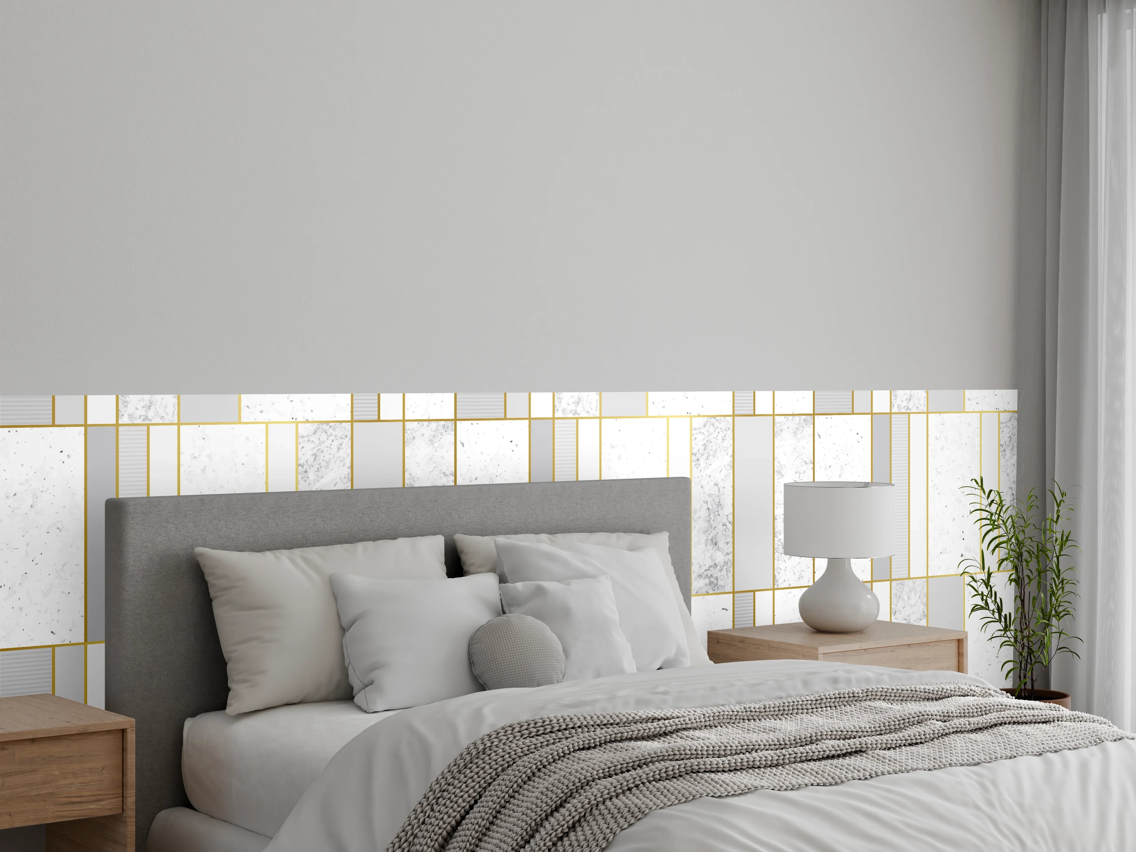 Wandverkleidung Schlafzimmer - Weiß-Goldene Marmoroptik Fliese