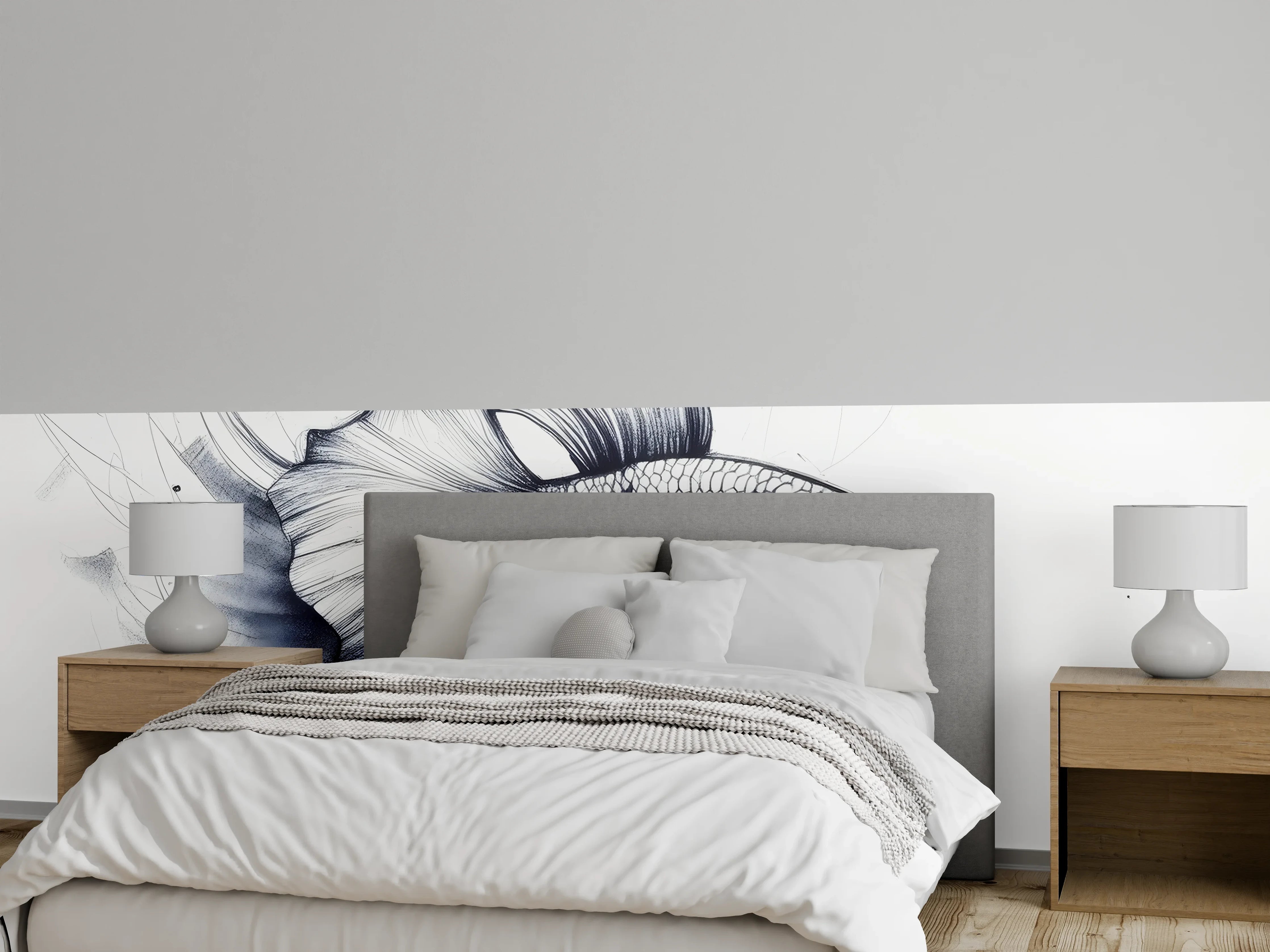 Wandverkleidung Schlafzimmer - Weiß-Grau Betta-Fisch Illustration