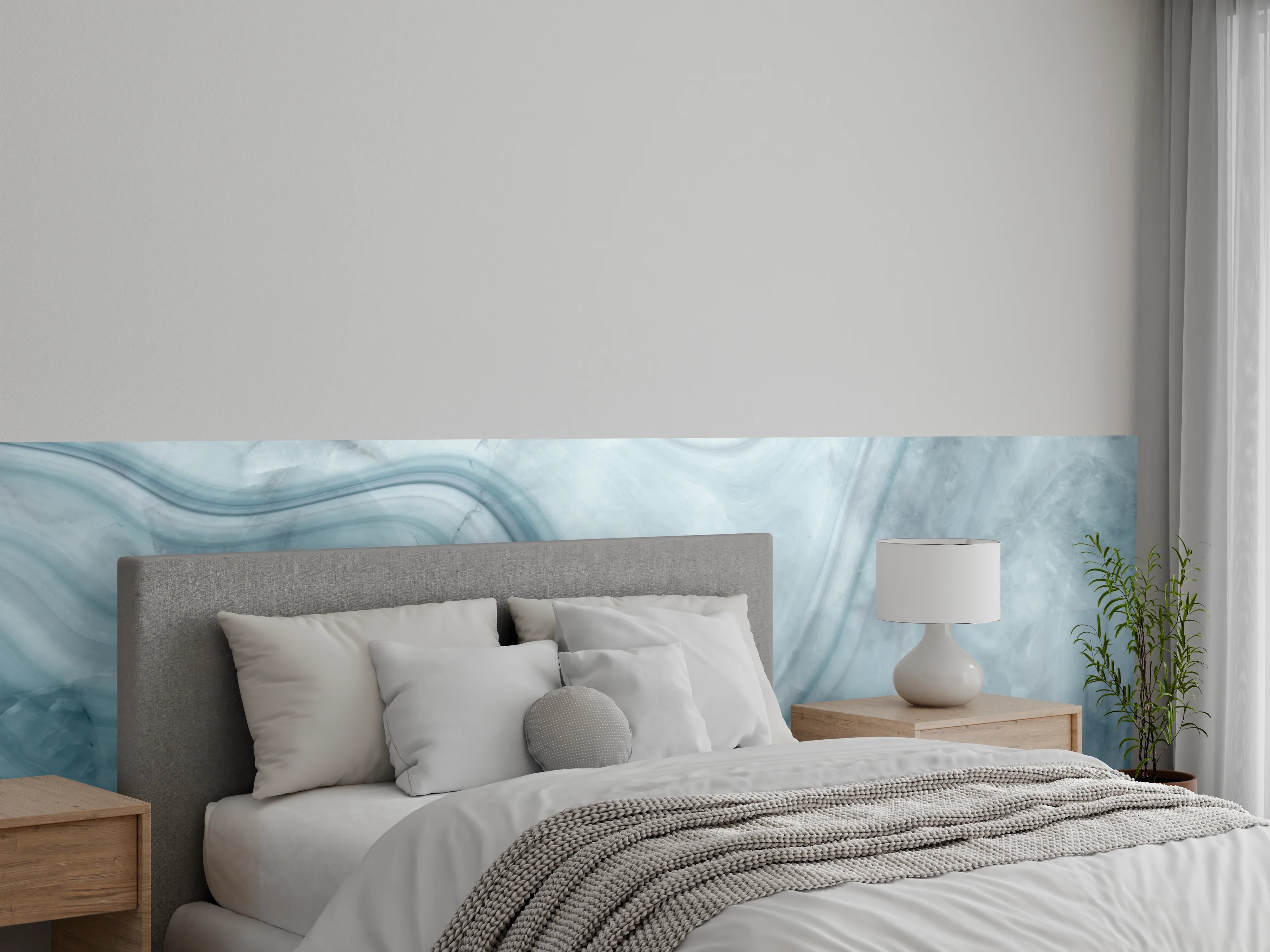 Wandverkleidung Schlafzimmer - Weiß-Grau-Blauer Marmor