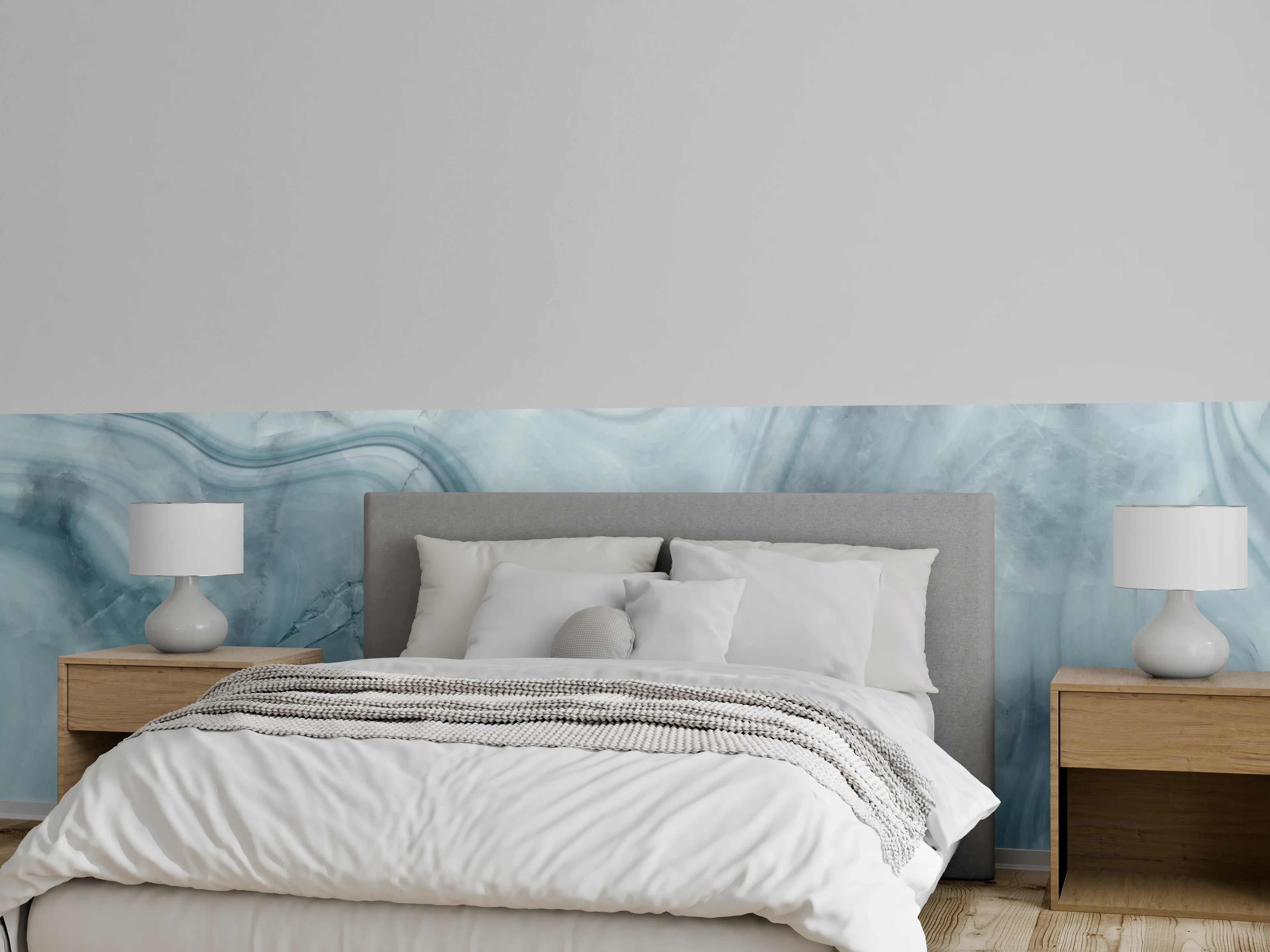 Wandverkleidung Schlafzimmer - Weiß-Grau-Blauer Marmor