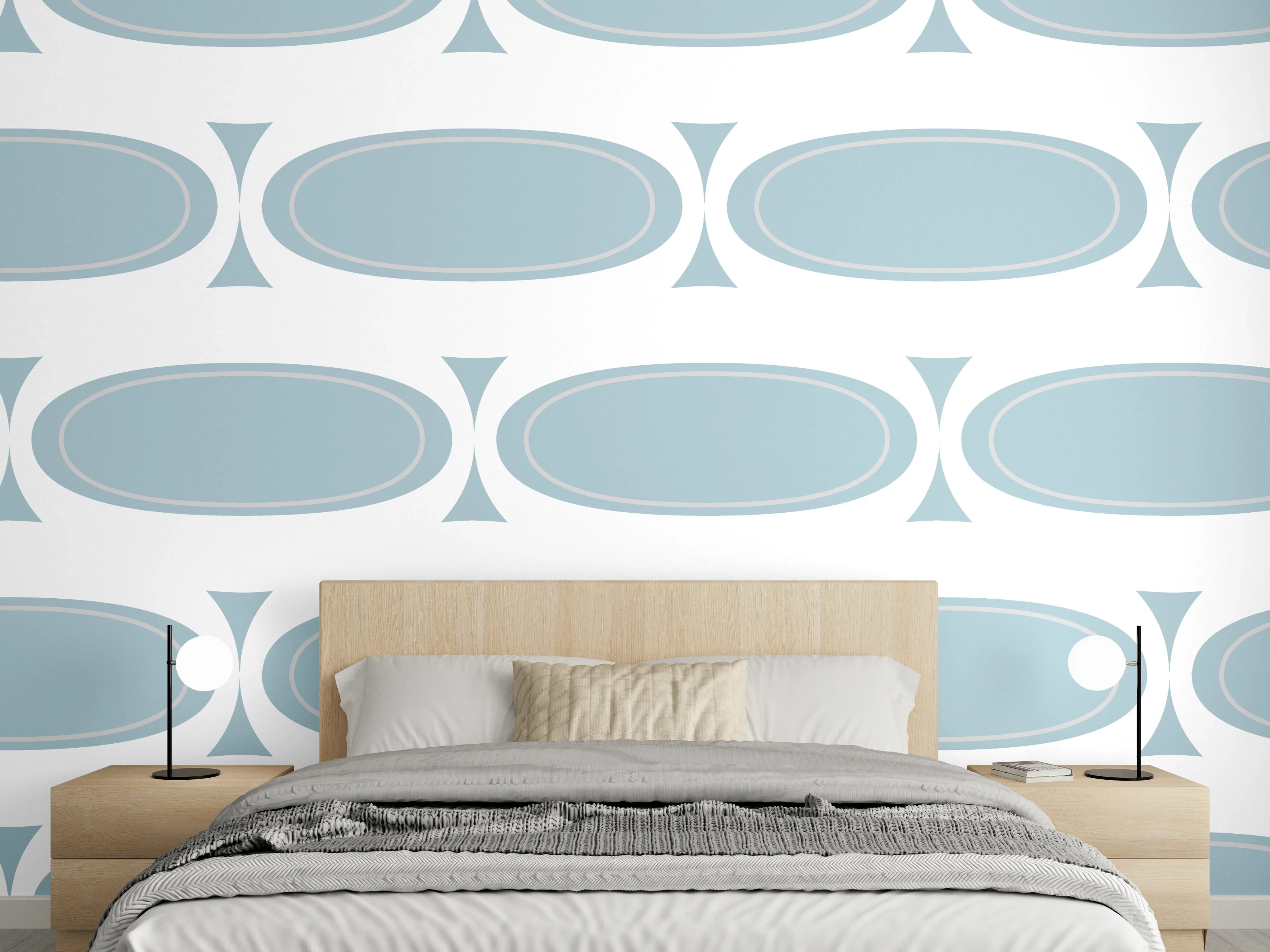 Wandverkleidung Schlafzimmer - Weiß-Grau Grafisches Muster