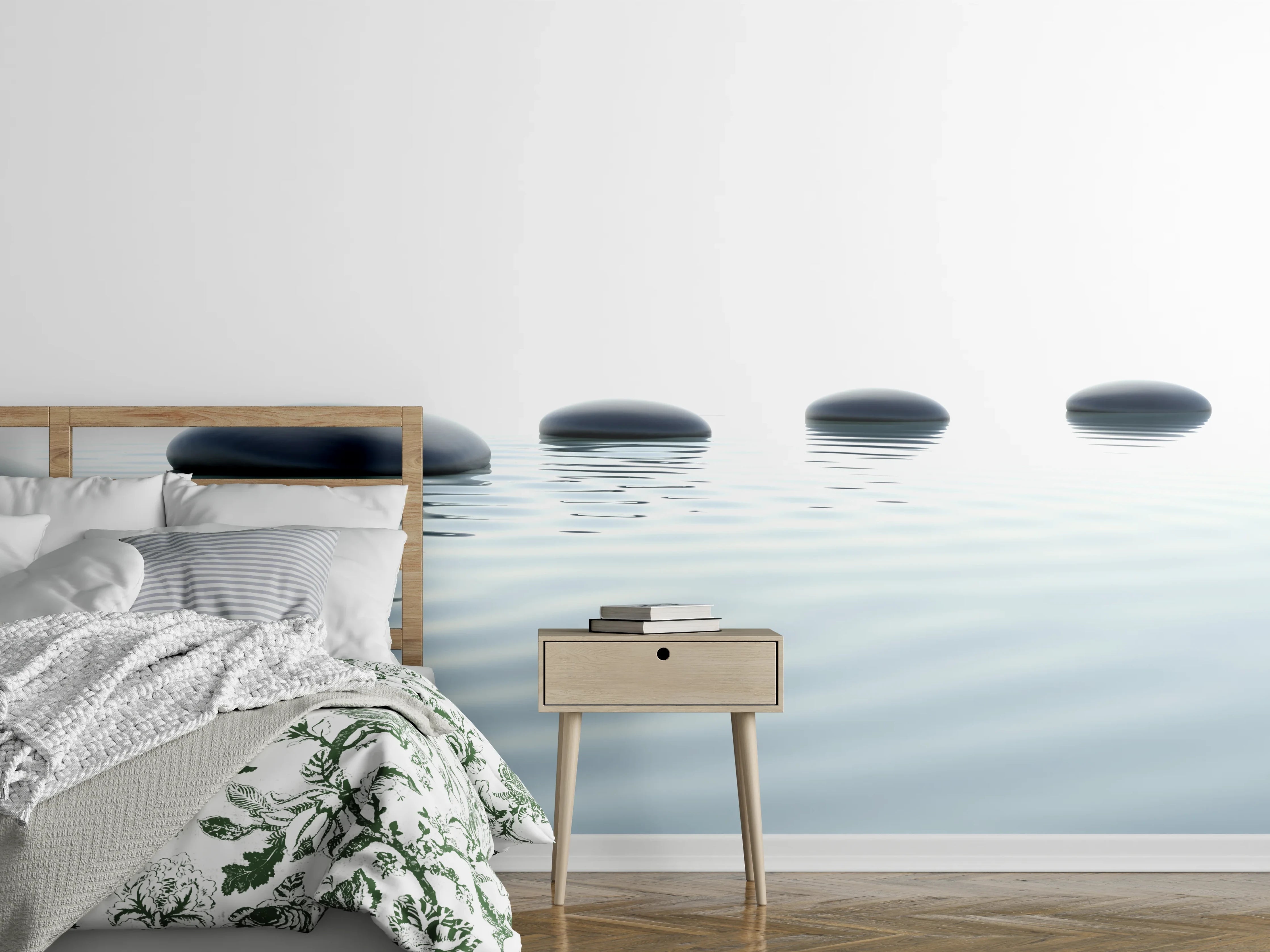 Wandverkleidung Schlafzimmer - Weiß-Grau Wassersteine