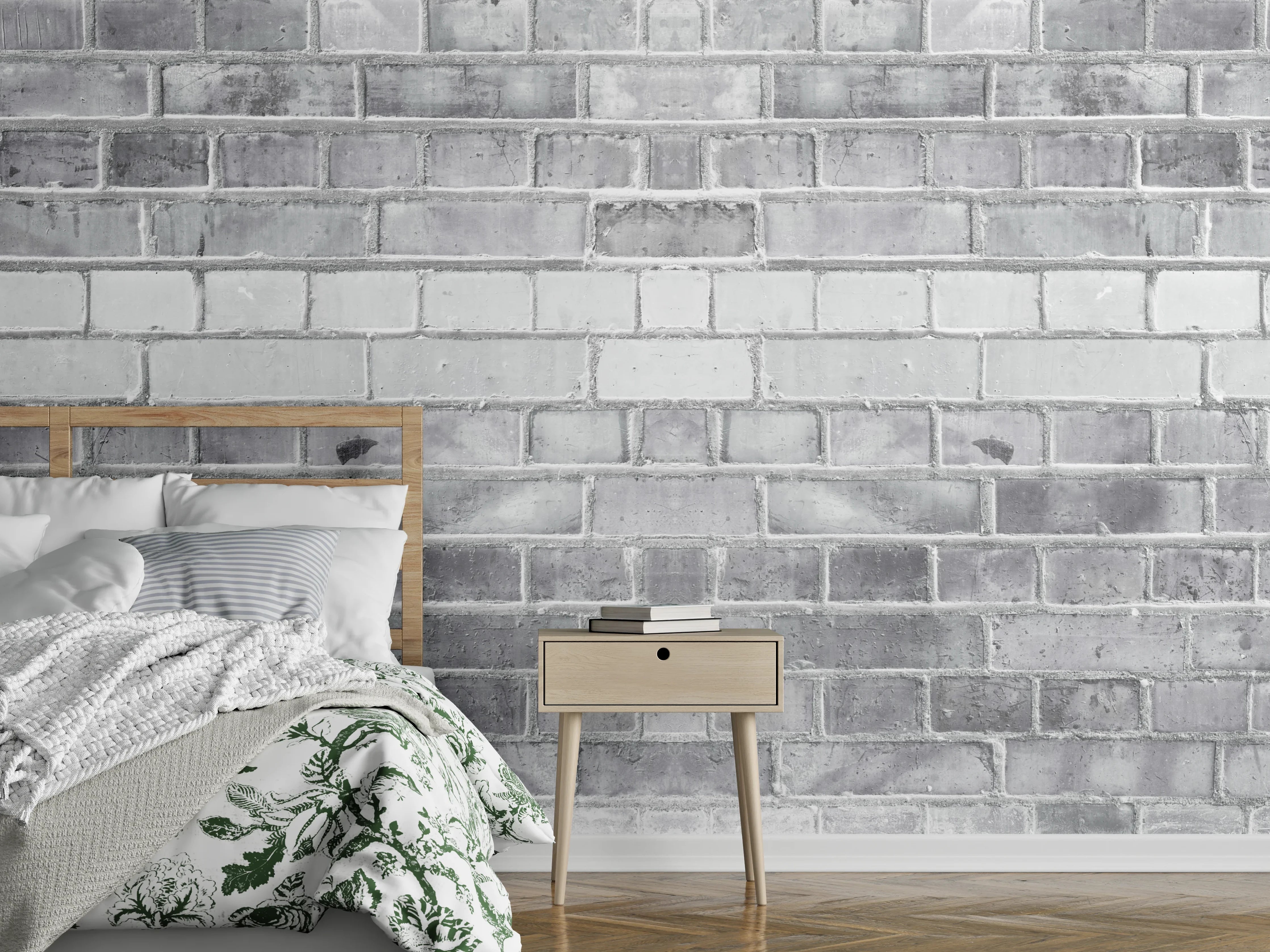 Wandverkleidung Schlafzimmer - Weiß-Graue Backstein Wandtextur