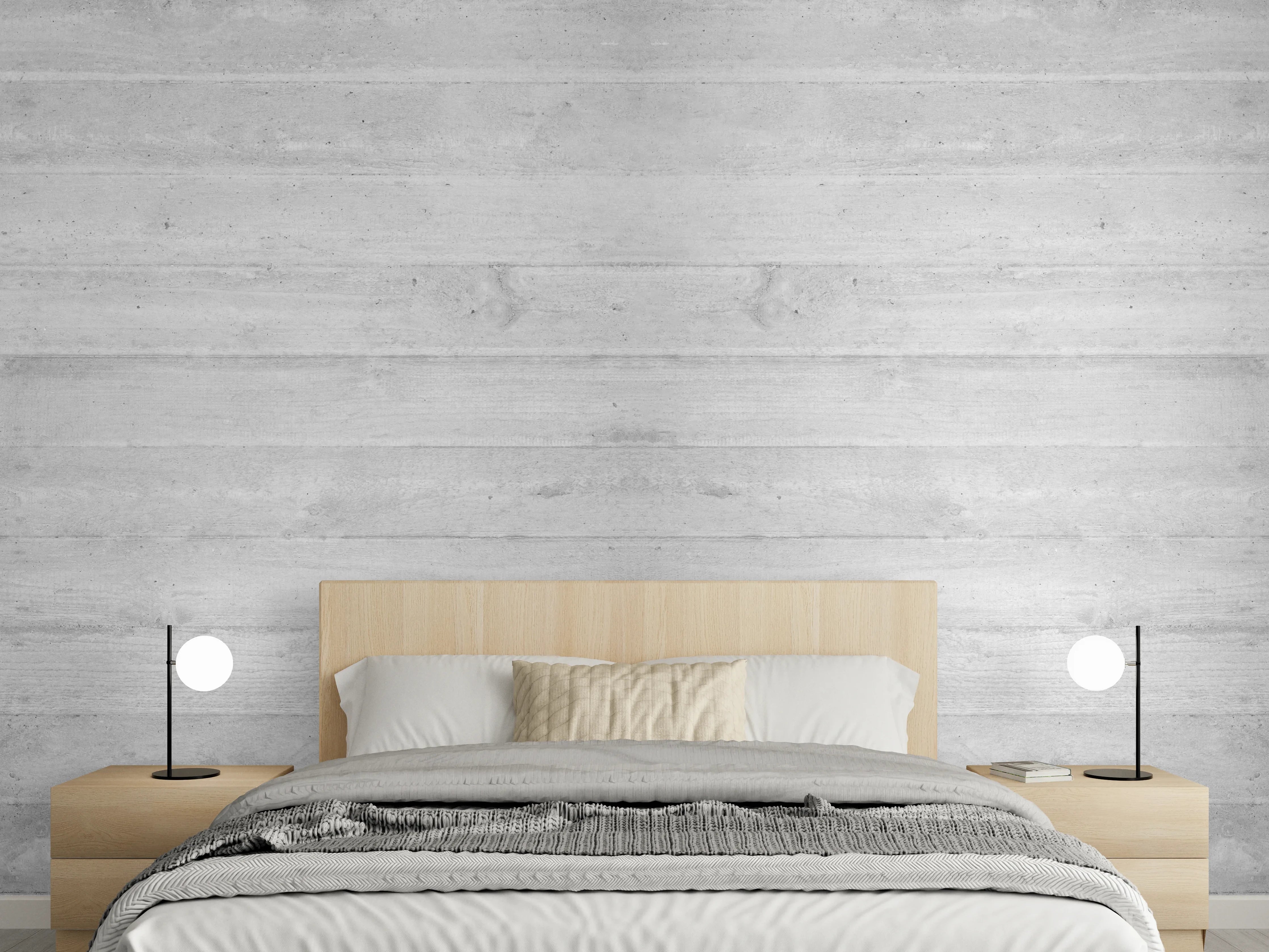 Wandverkleidung Schlafzimmer - Weiß-Graue Betontextur Panorama