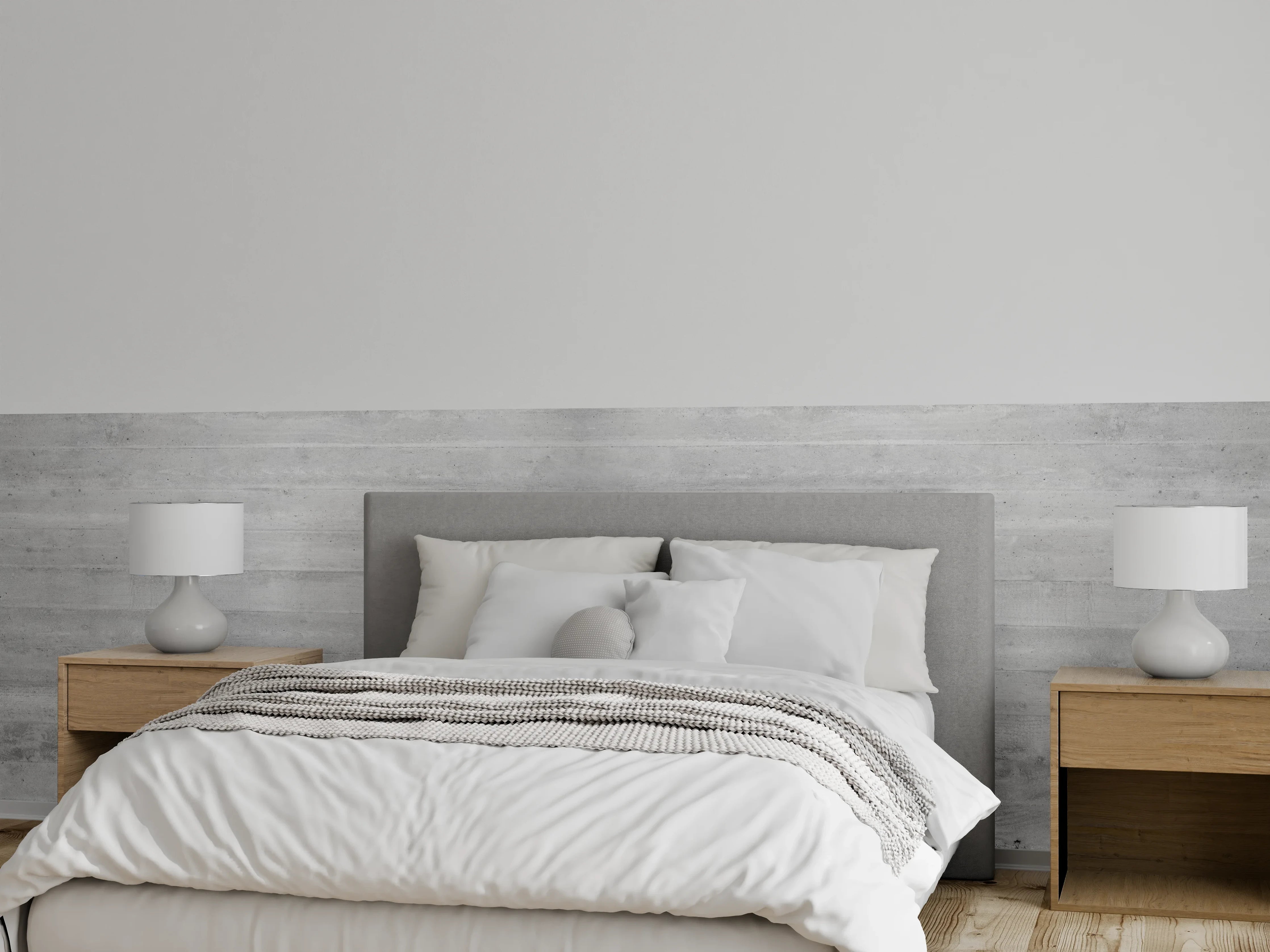 Wandverkleidung Schlafzimmer - Weiß-Graue Betontextur Panorama