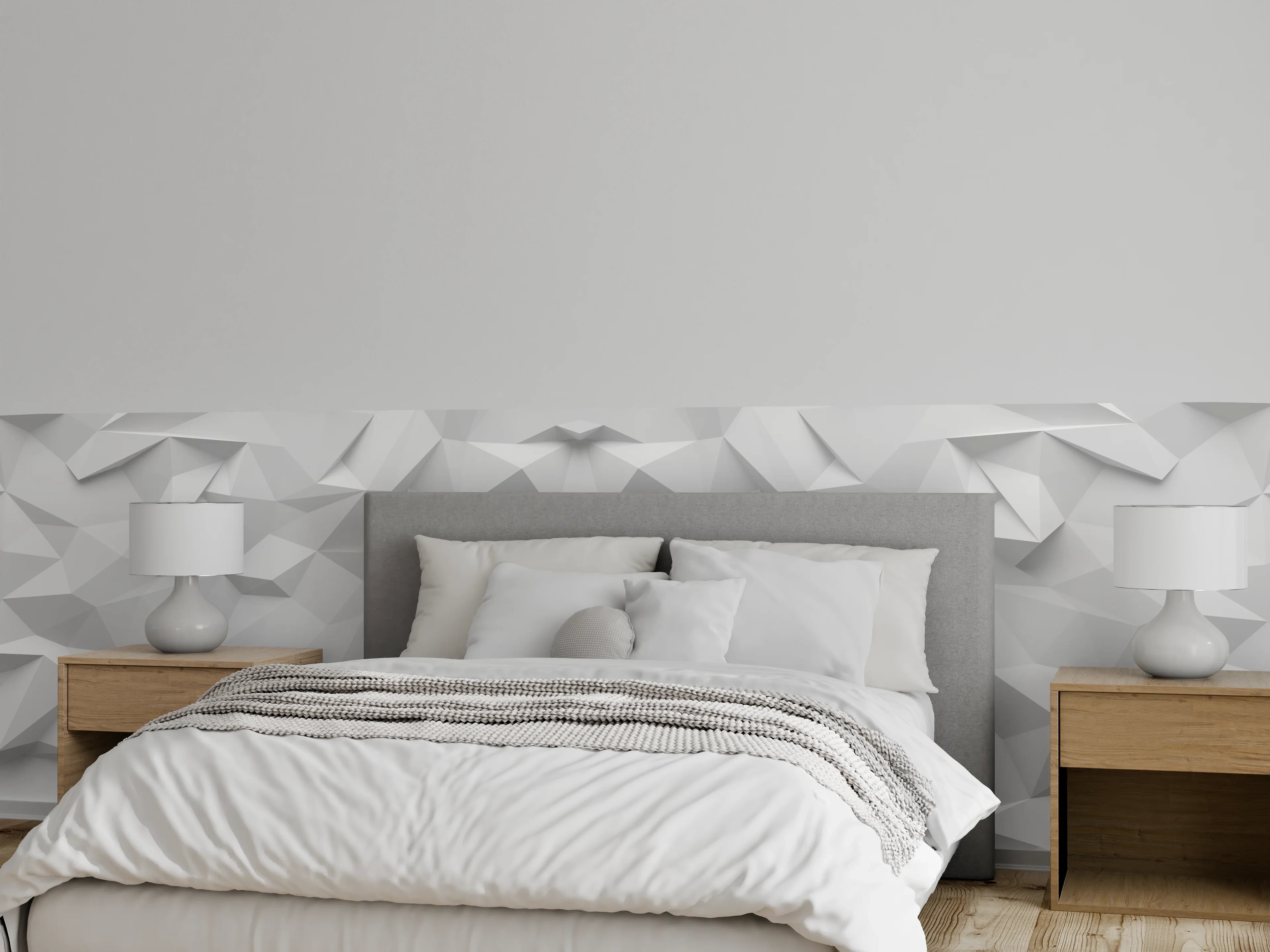 Wandverkleidung Schlafzimmer - Weiß-Graue Geometrie-Textur