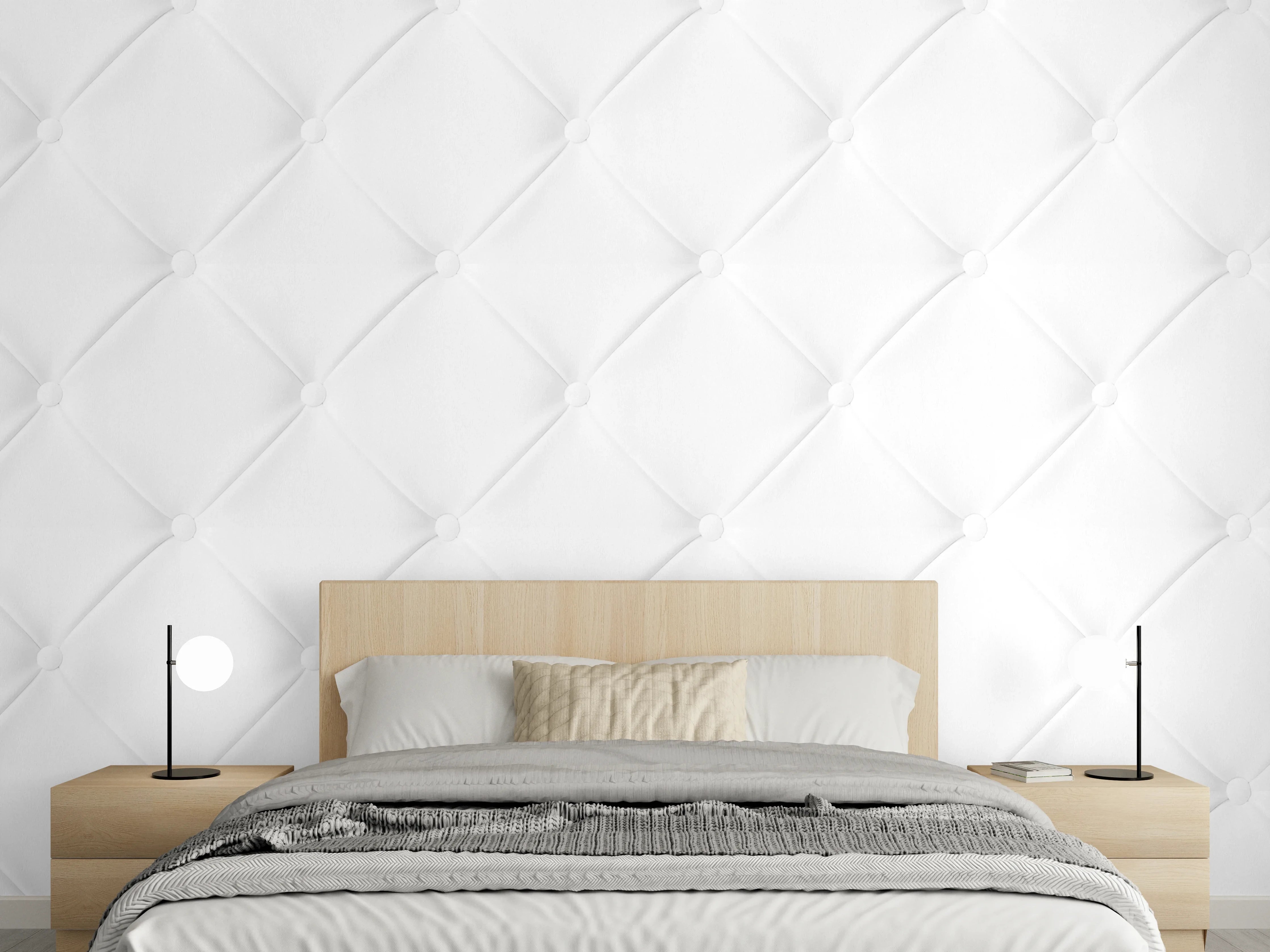 Wandverkleidung Schlafzimmer - Weiß-Graue Luxus Ledertextur