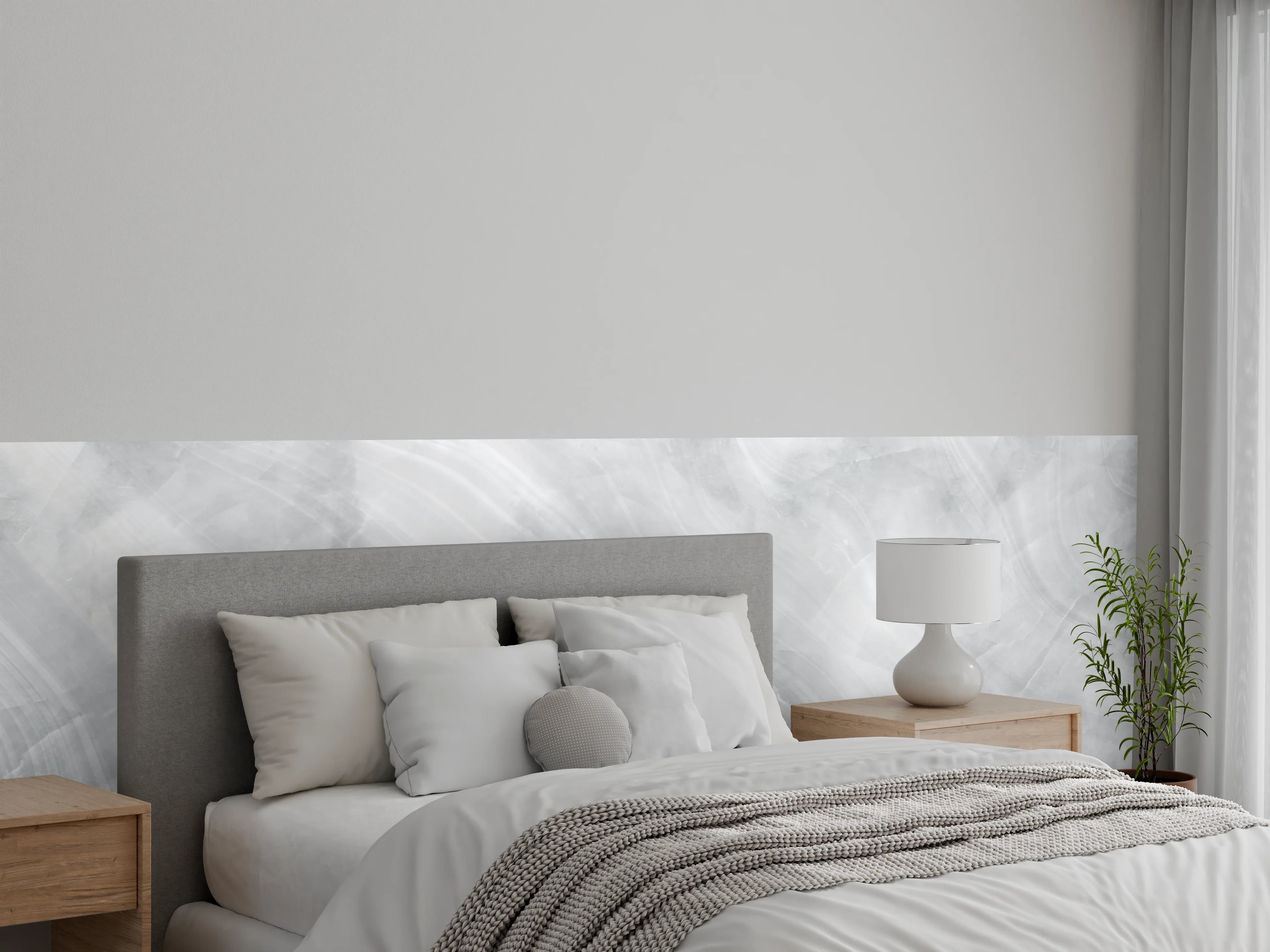 Wandverkleidung Schlafzimmer - Weiß-Grauer Marmor