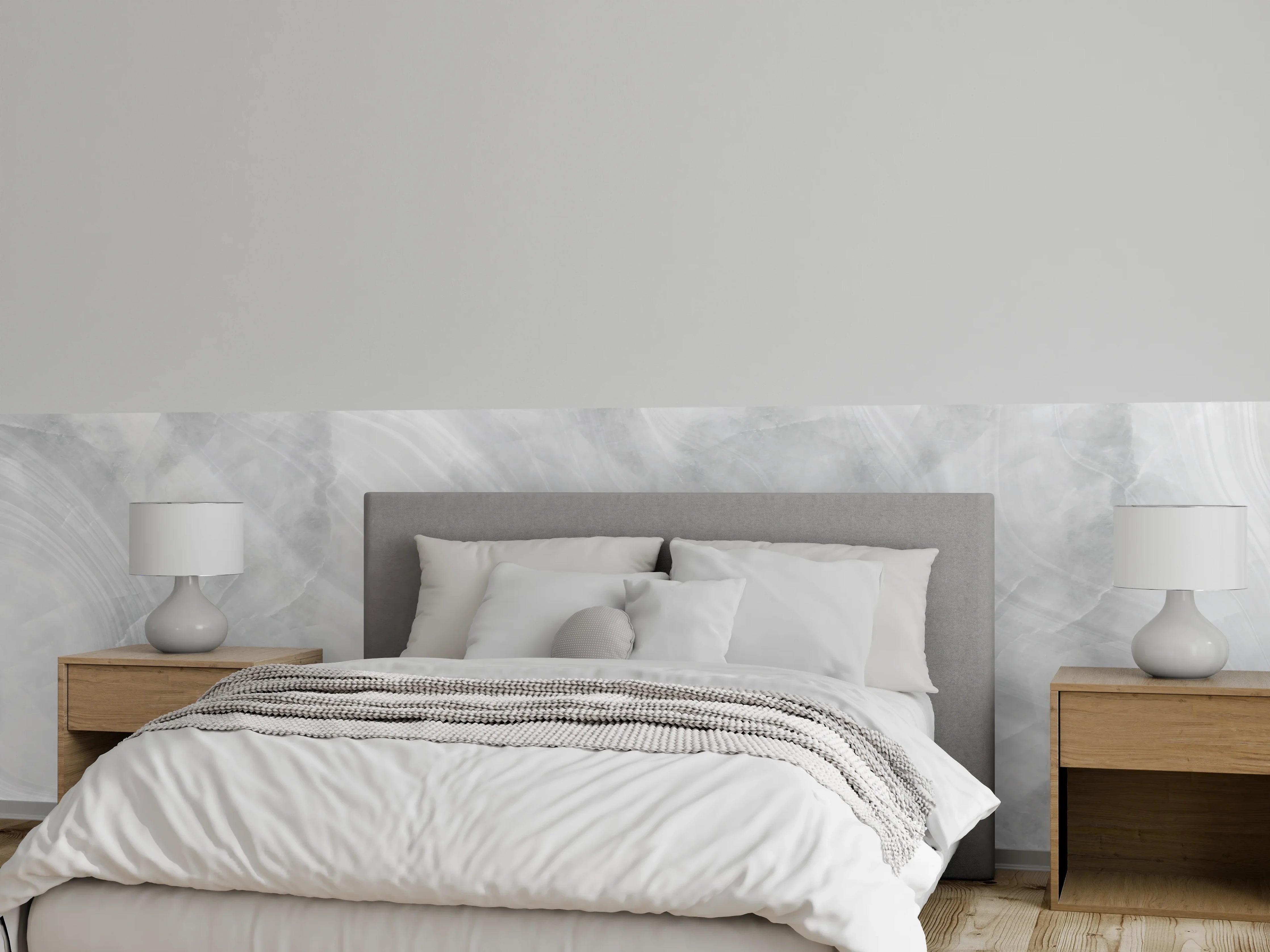Wandverkleidung Schlafzimmer - Weiß-Grauer Marmor
