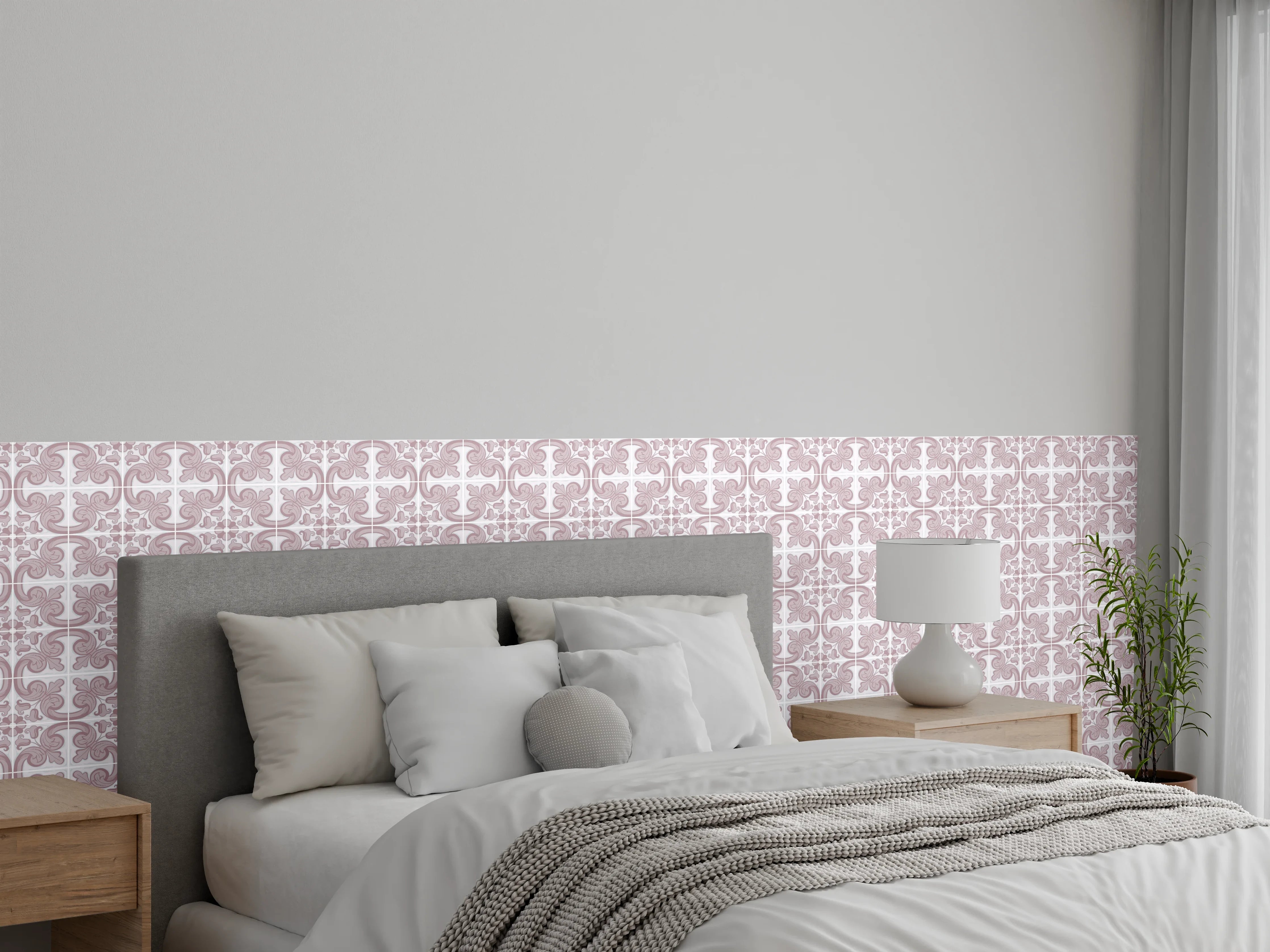 Wandverkleidung Schlafzimmer - Weiß-Graues Geometrisches Muster