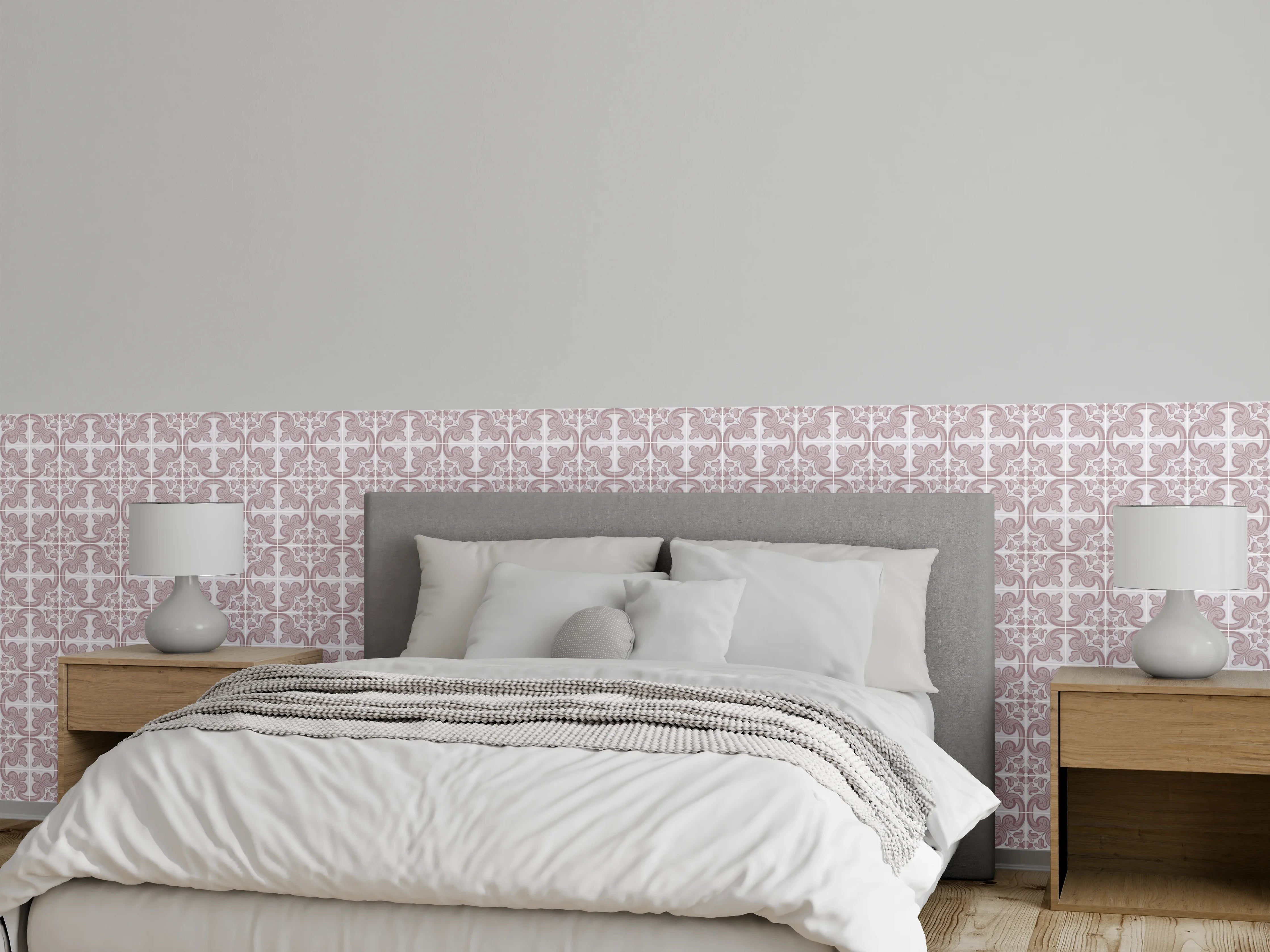 Wandverkleidung Schlafzimmer - Weiß-Graues Geometrisches Muster